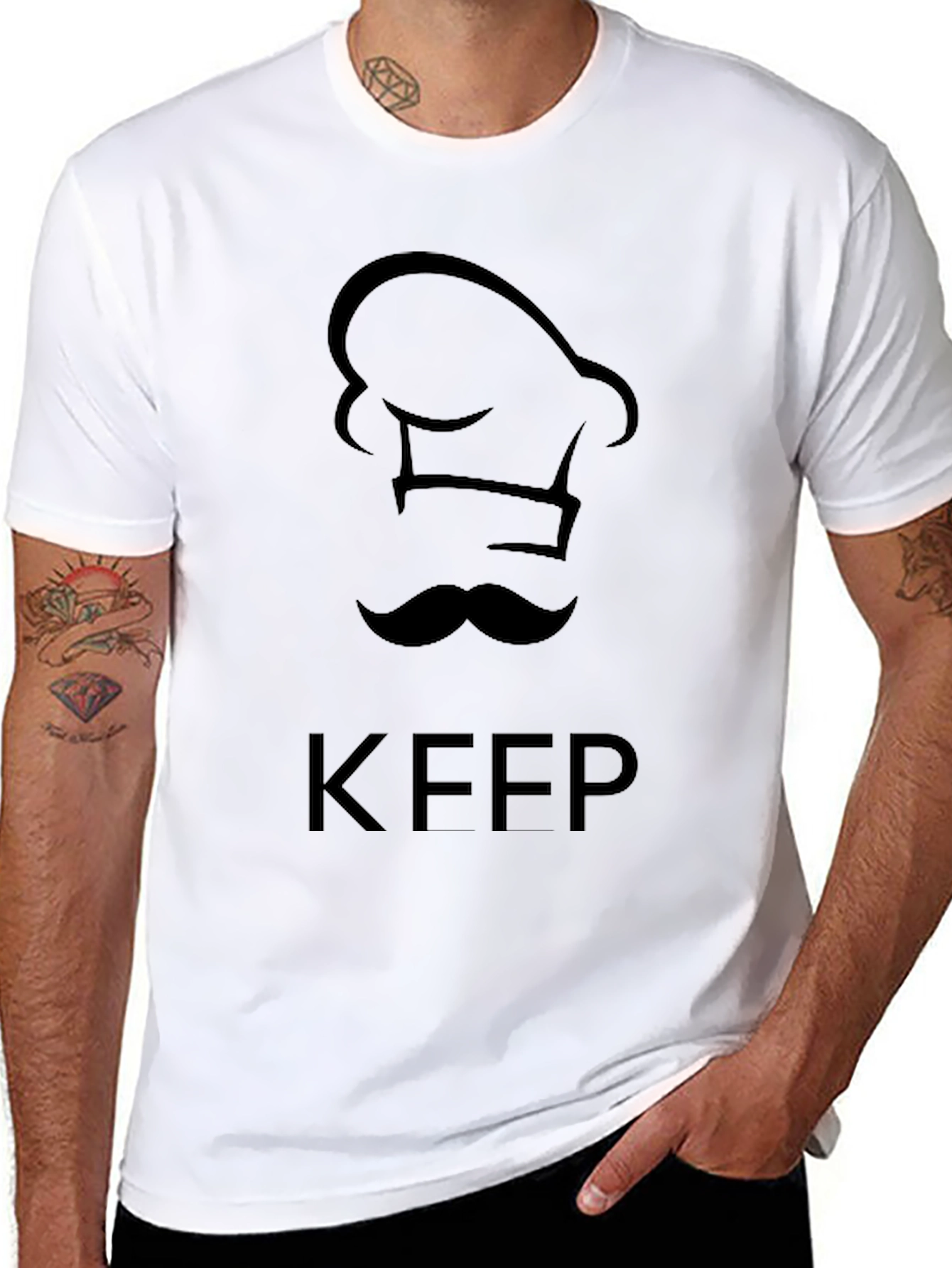 Chef Hat & Mustache T-Shirt - Keep Cooking!