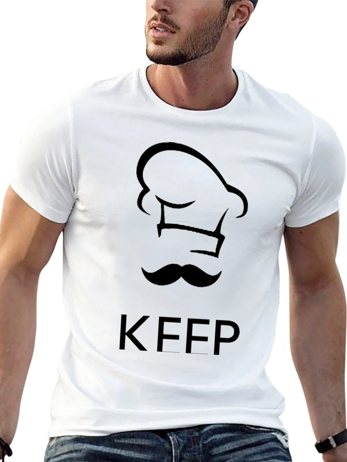 Chef Hat & Mustache T-Shirt - Keep Cooking!