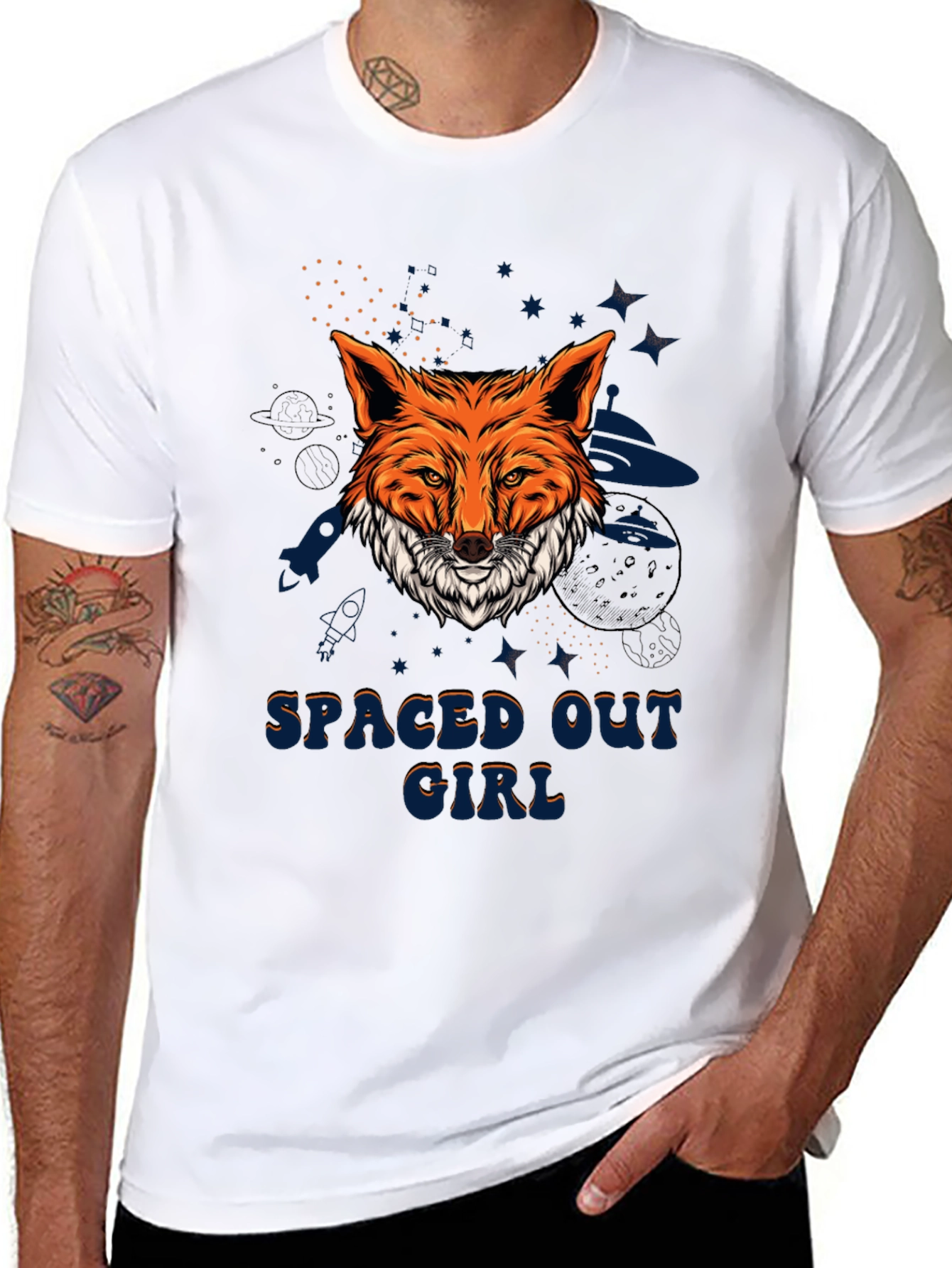 Spaced Out Girl Fox Graphic T-Shirt