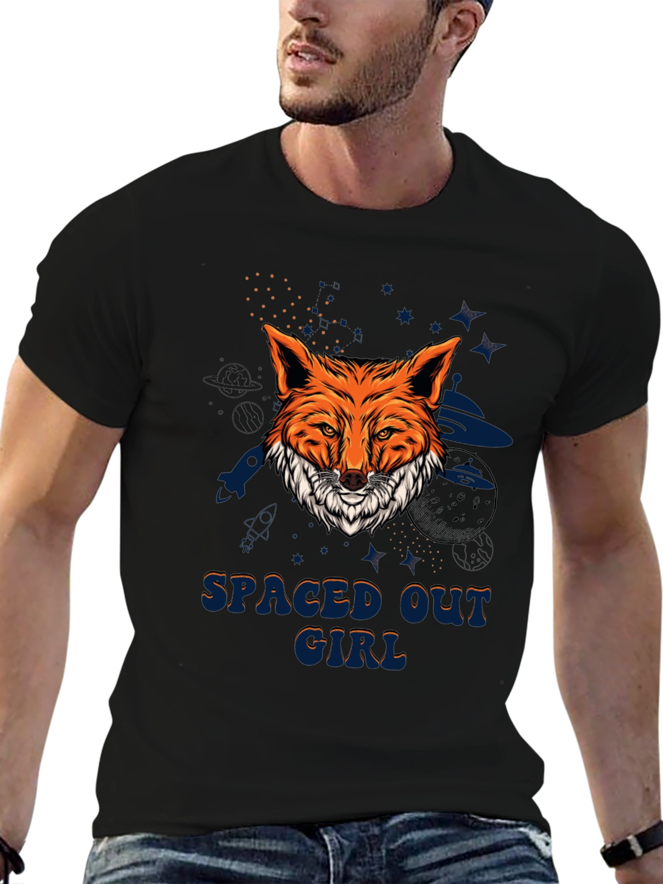Spaced Out Girl Fox Graphic T-Shirt