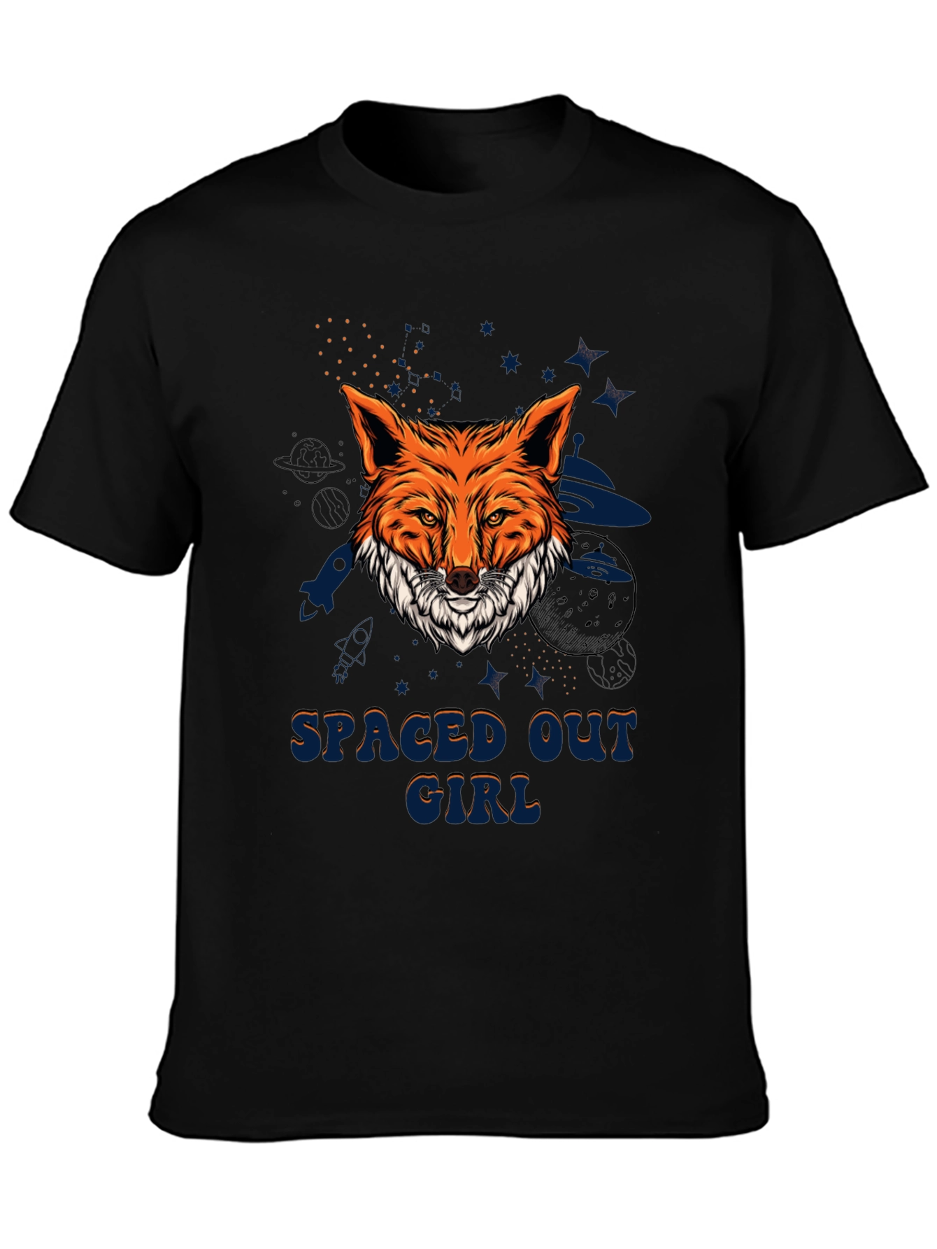Spaced Out Girl Fox Graphic T-Shirt