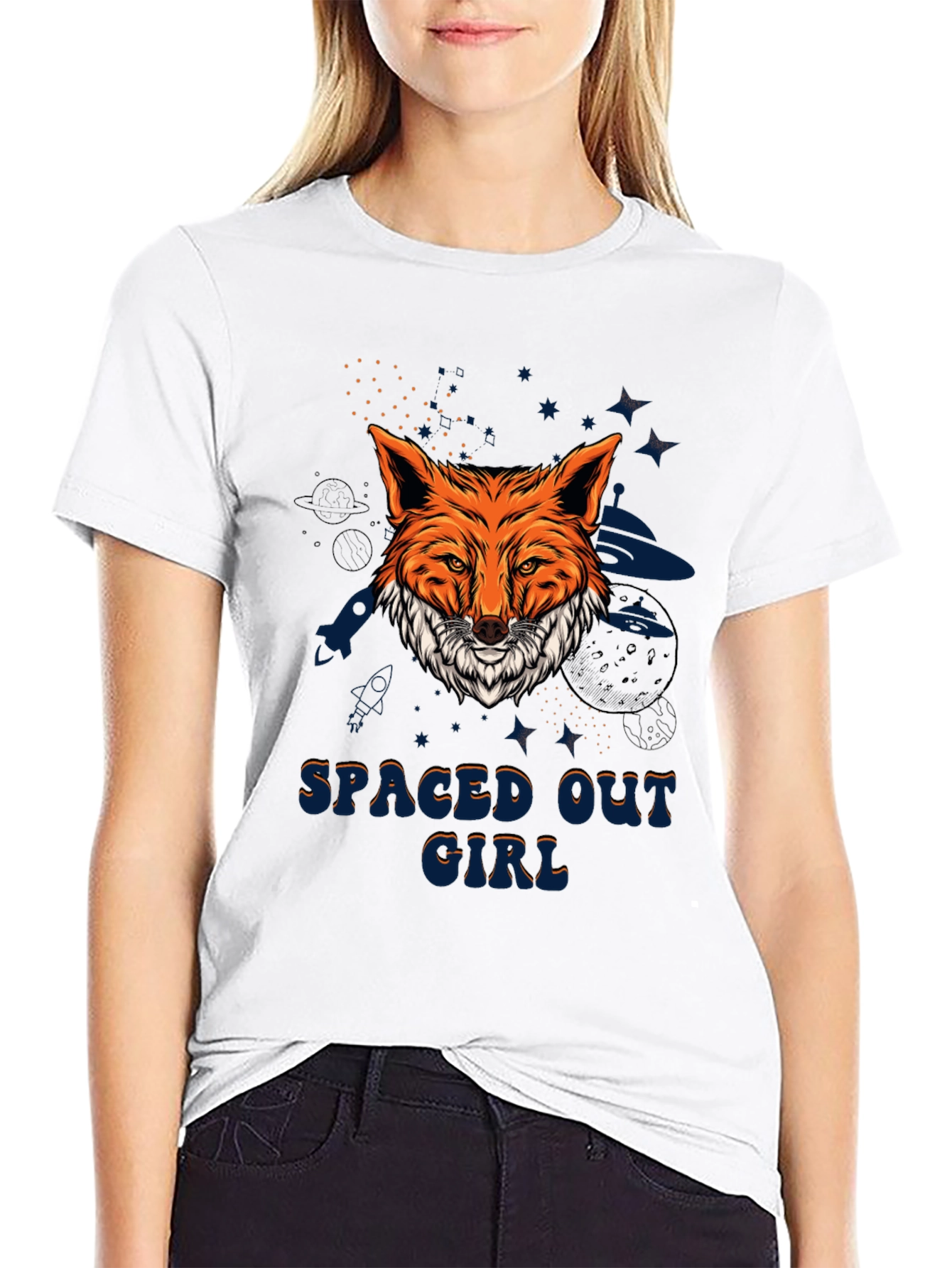 Spaced Out Girl Fox Graphic T-Shirt