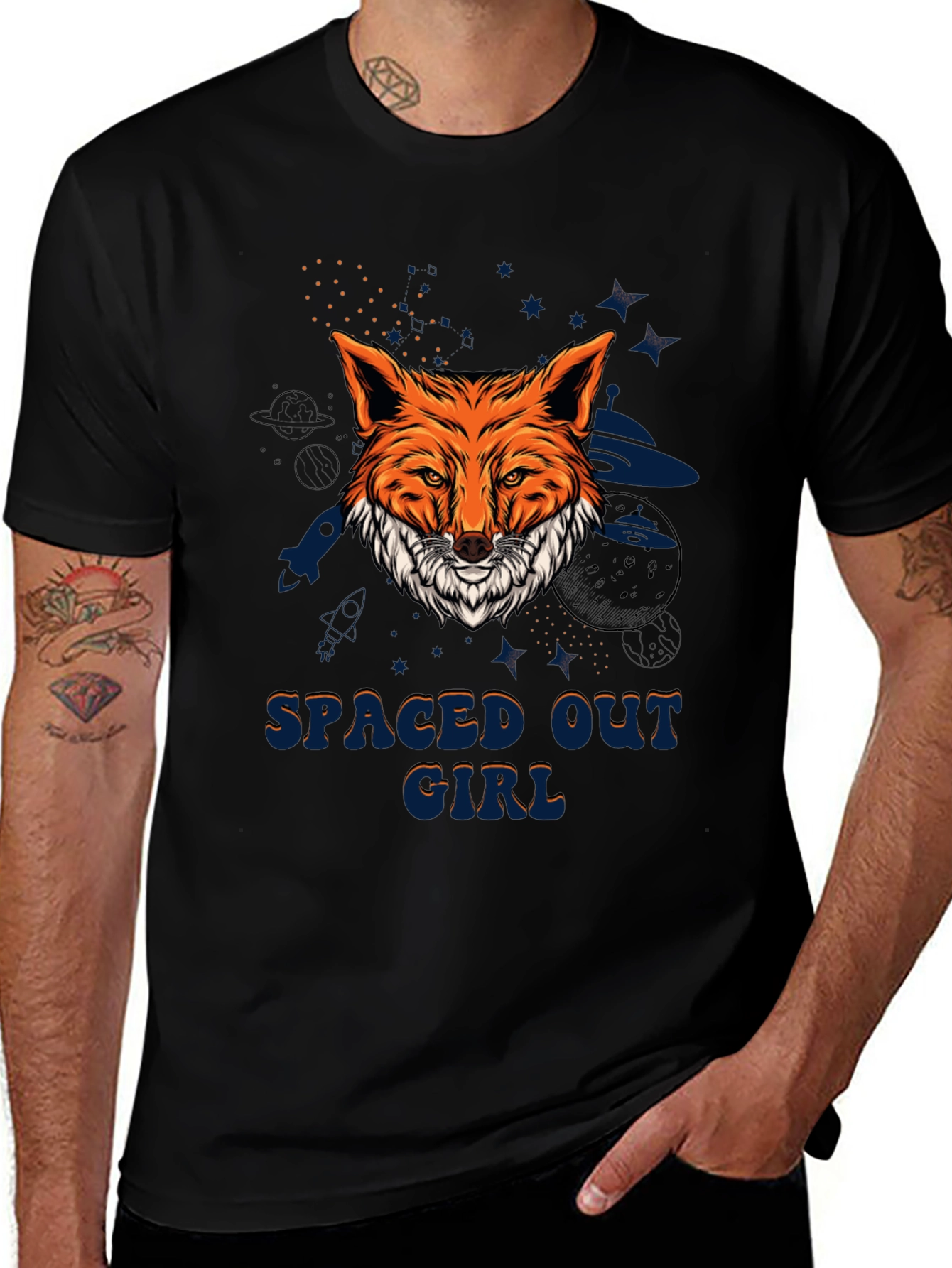 Spaced Out Girl Fox Graphic T-Shirt