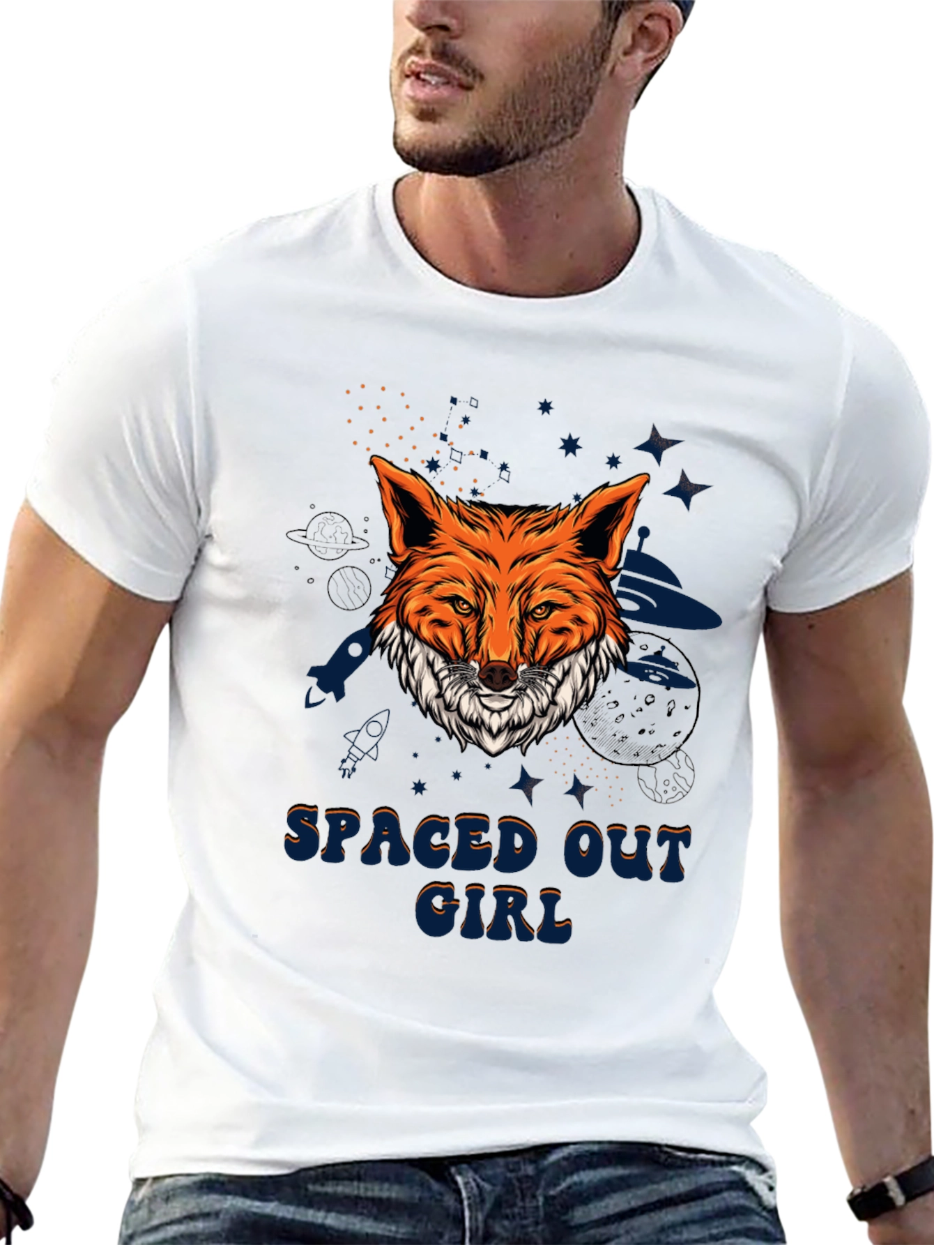 Spaced Out Girl Fox Graphic T-Shirt