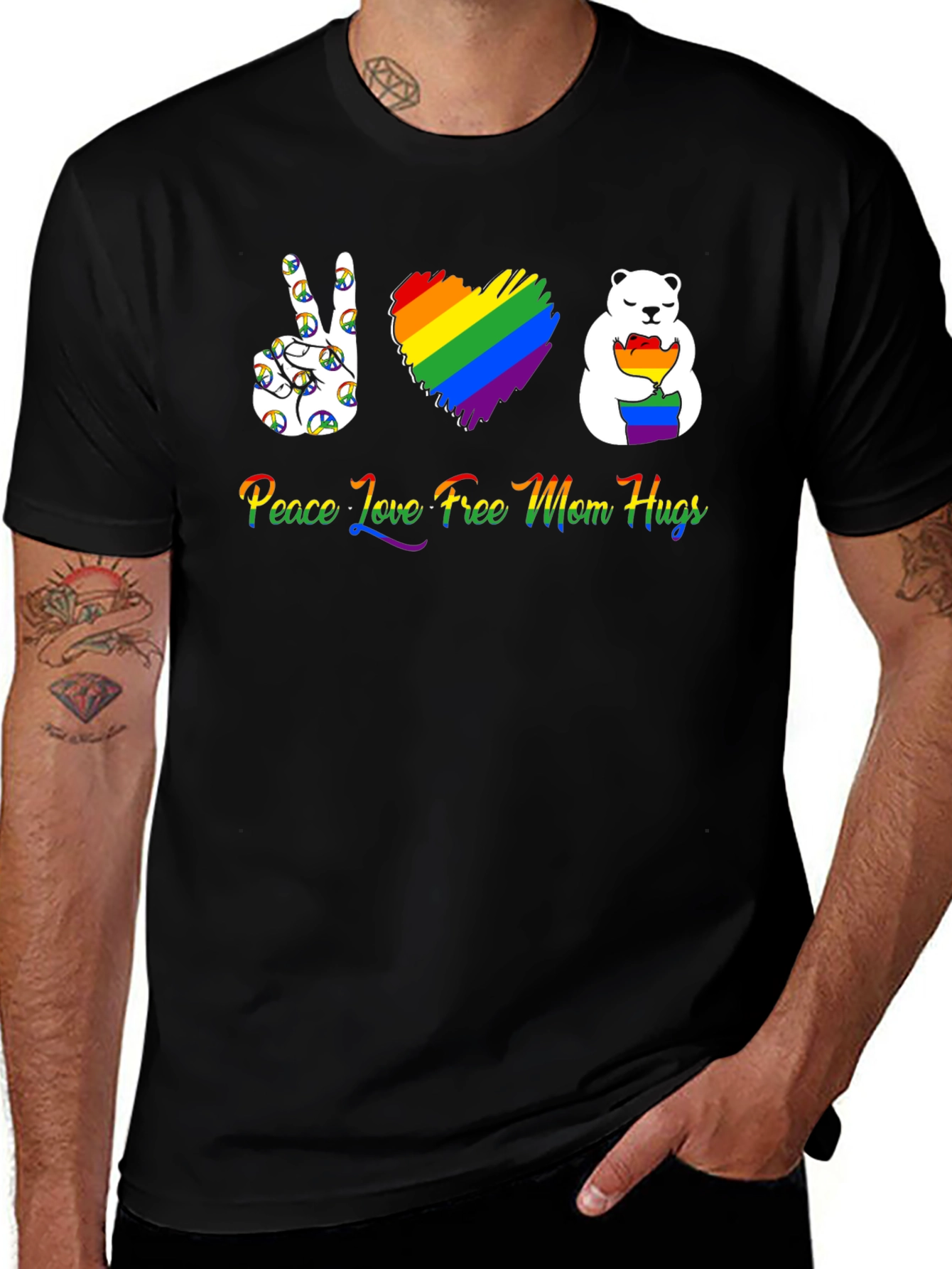 Peace Love Free Mom Hugs LGBT Pride T-Shirt