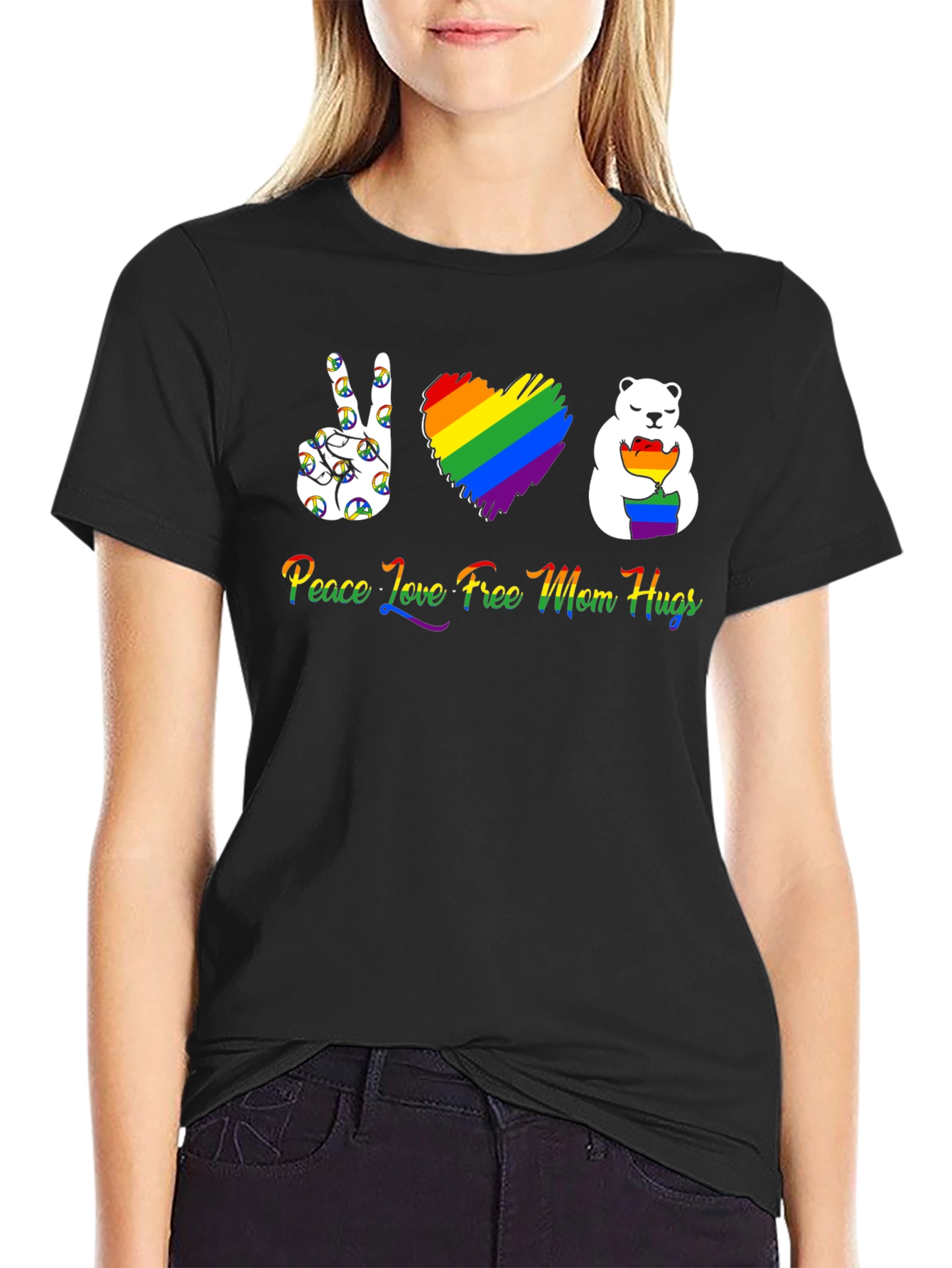 Peace Love Free Mom Hugs LGBT Pride T-Shirt