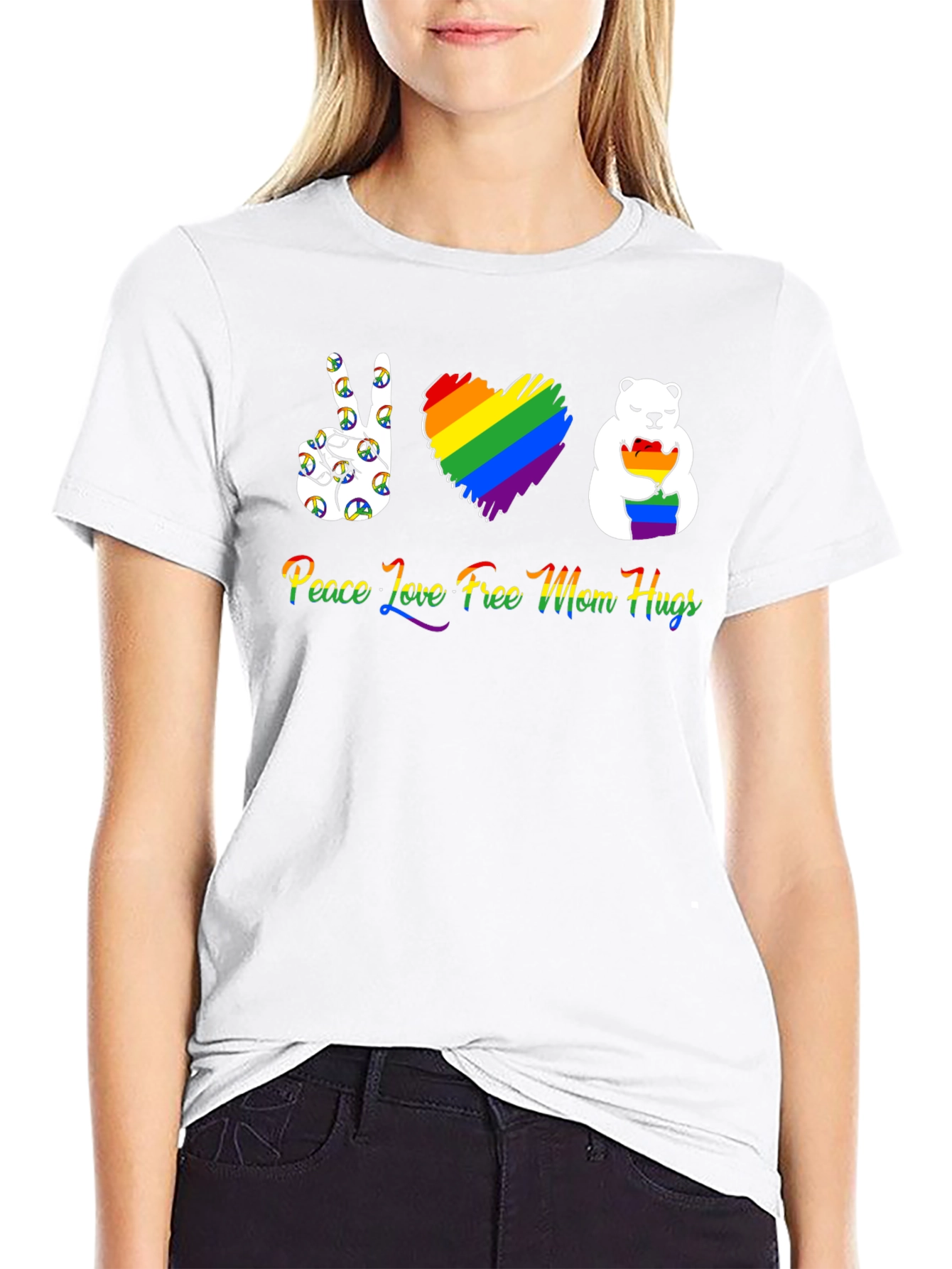 Peace Love Free Mom Hugs LGBT Pride T-Shirt
