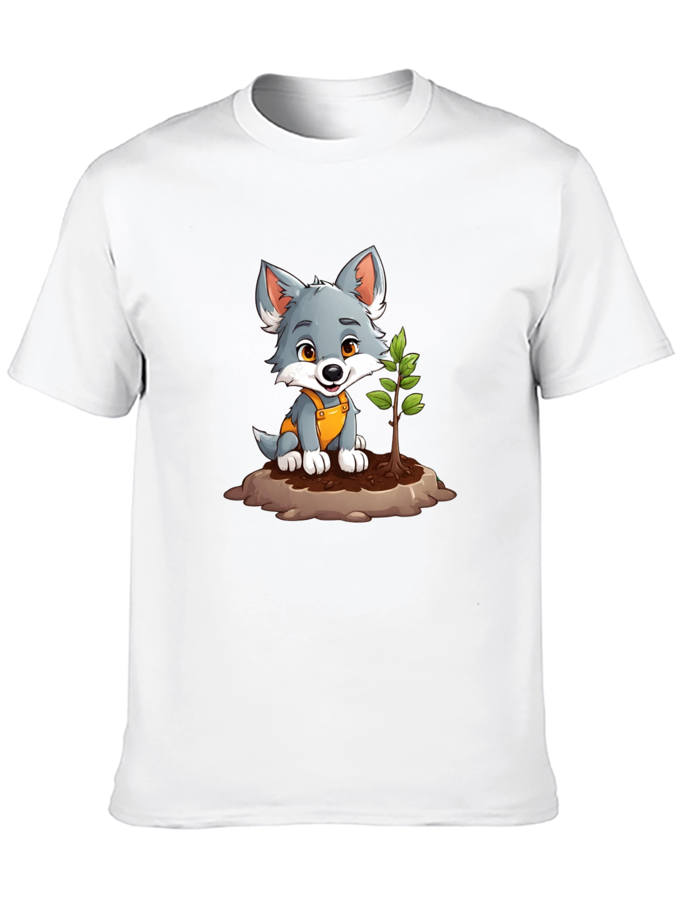 Cute Wolf Pup Planting Tree Graphic Tee