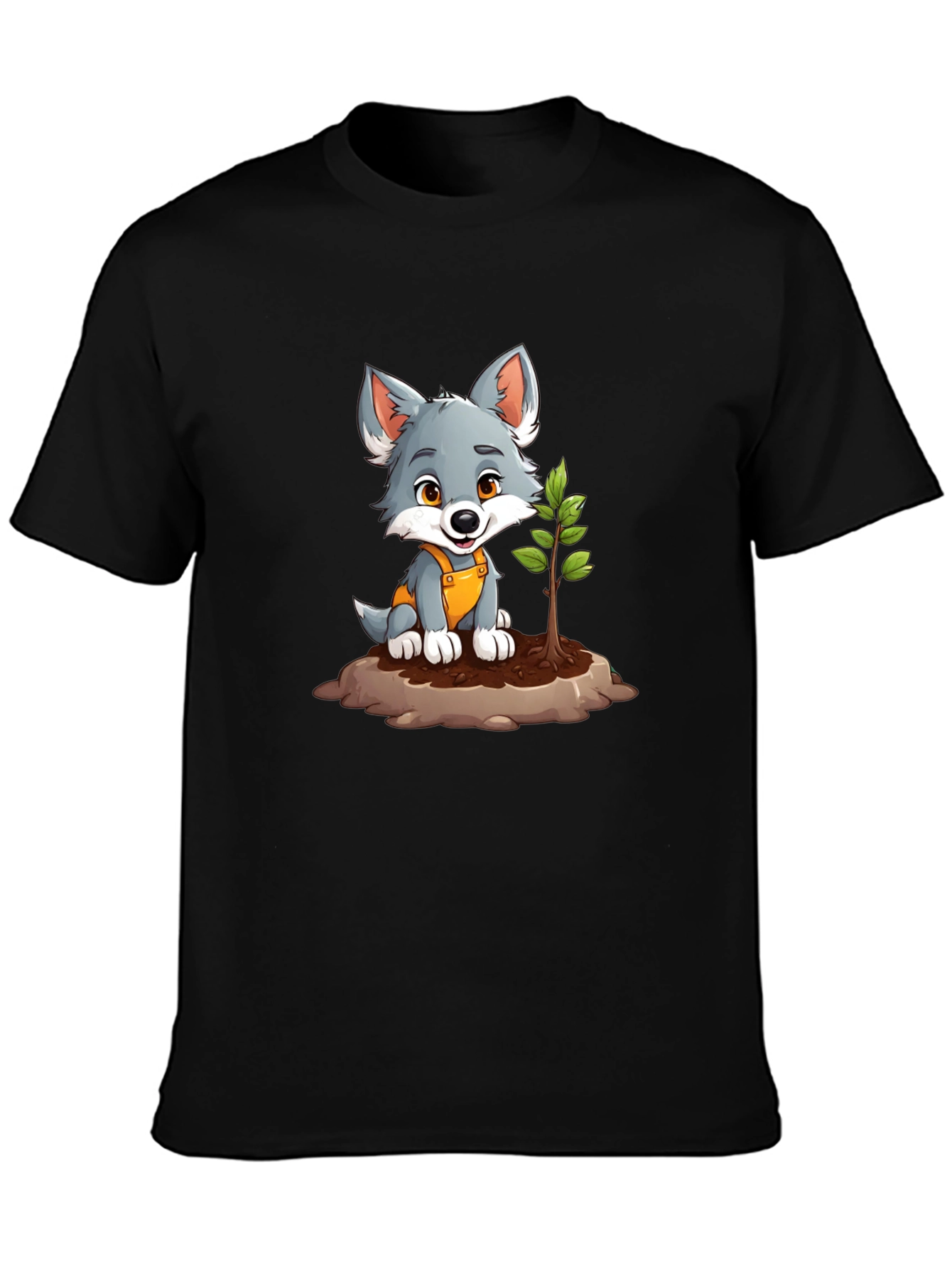 Cute Wolf Pup Planting Tree Graphic Tee