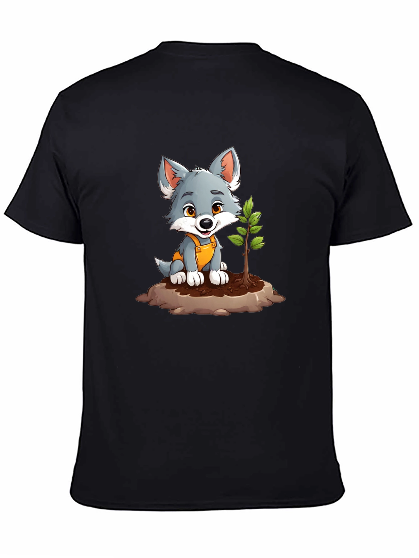 Cute Wolf Pup Planting Tree Graphic Tee