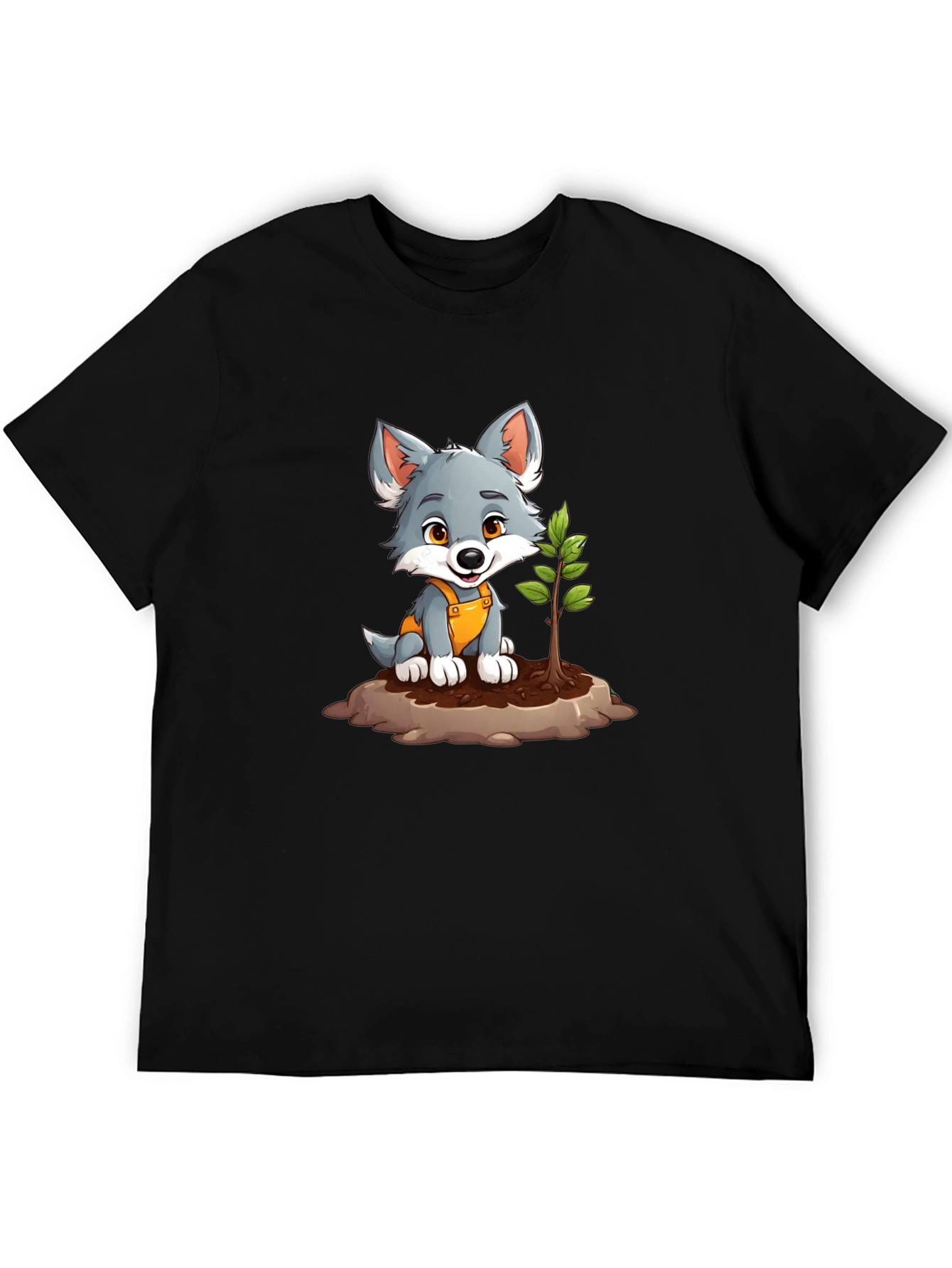 Cute Wolf Pup Planting Tree Graphic Tee