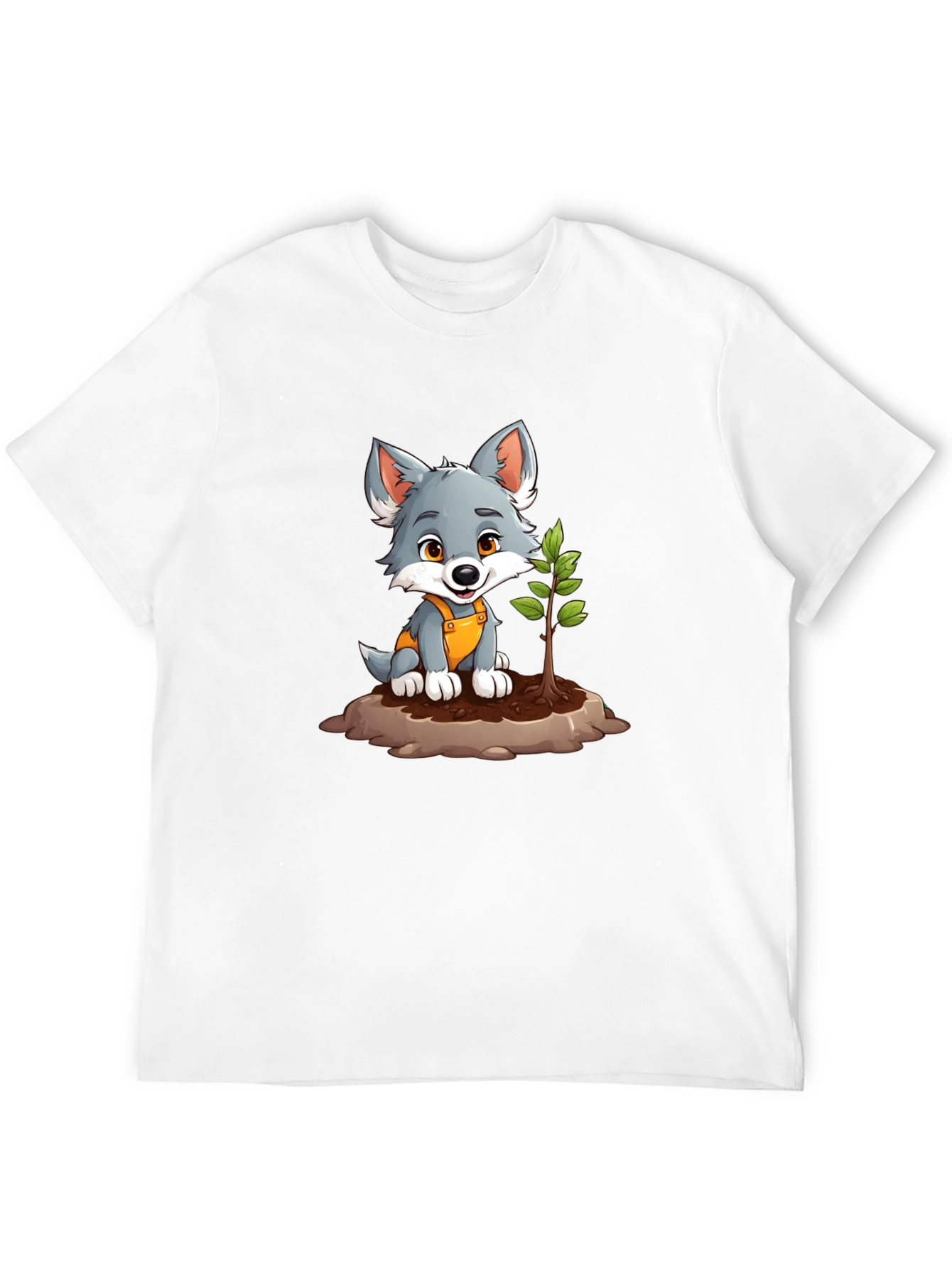 Cute Wolf Pup Planting Tree Graphic Tee