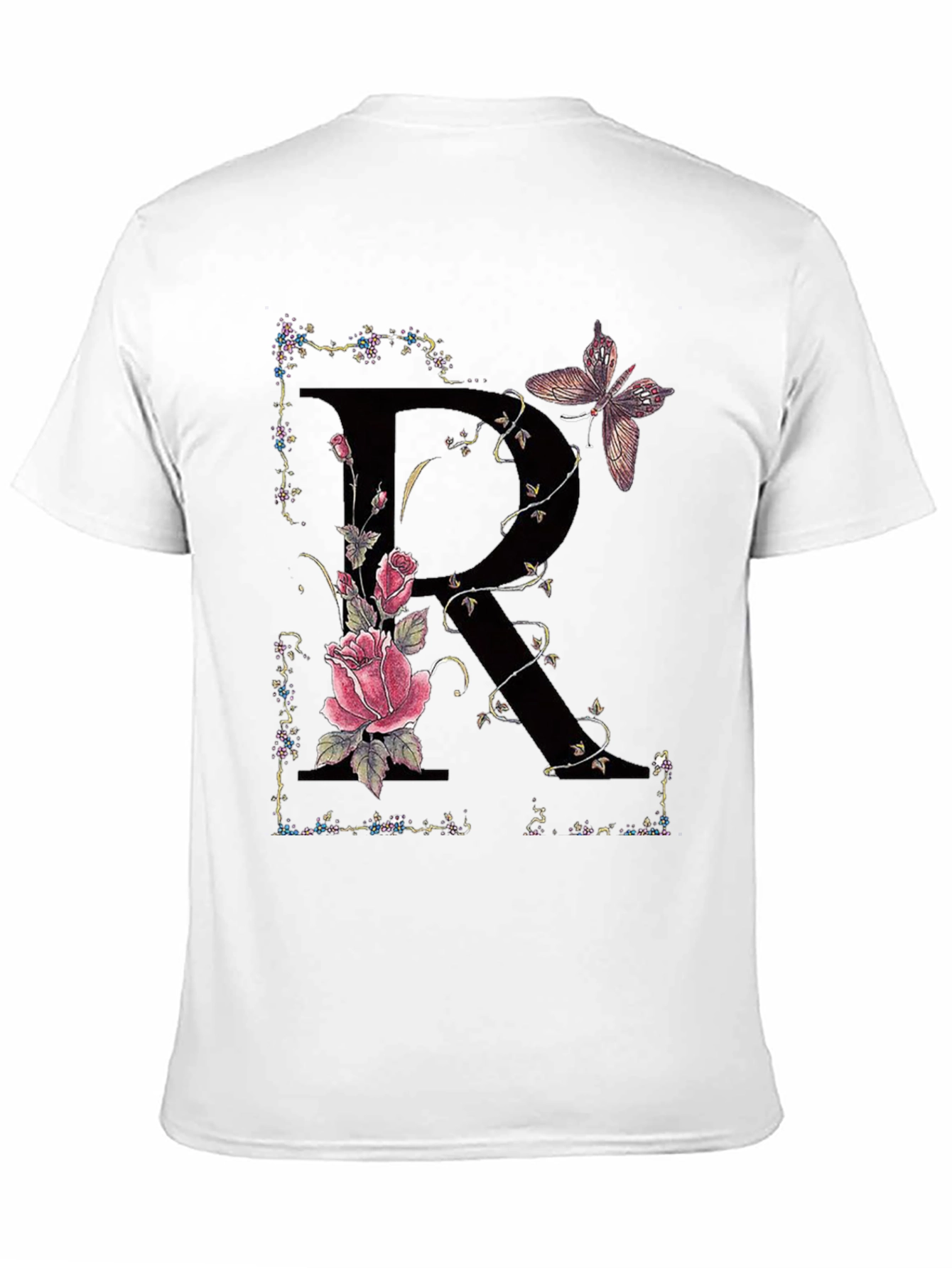 Floral Letter R Butterfly T-Shirt
