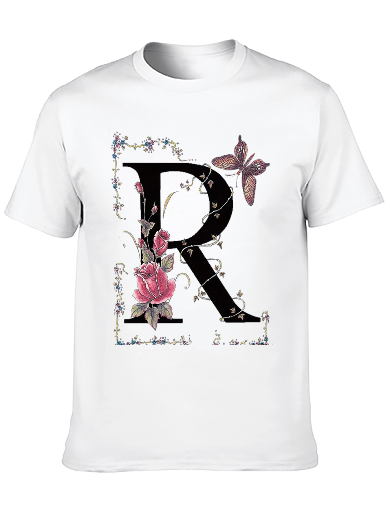 Floral Letter R Butterfly T-Shirt