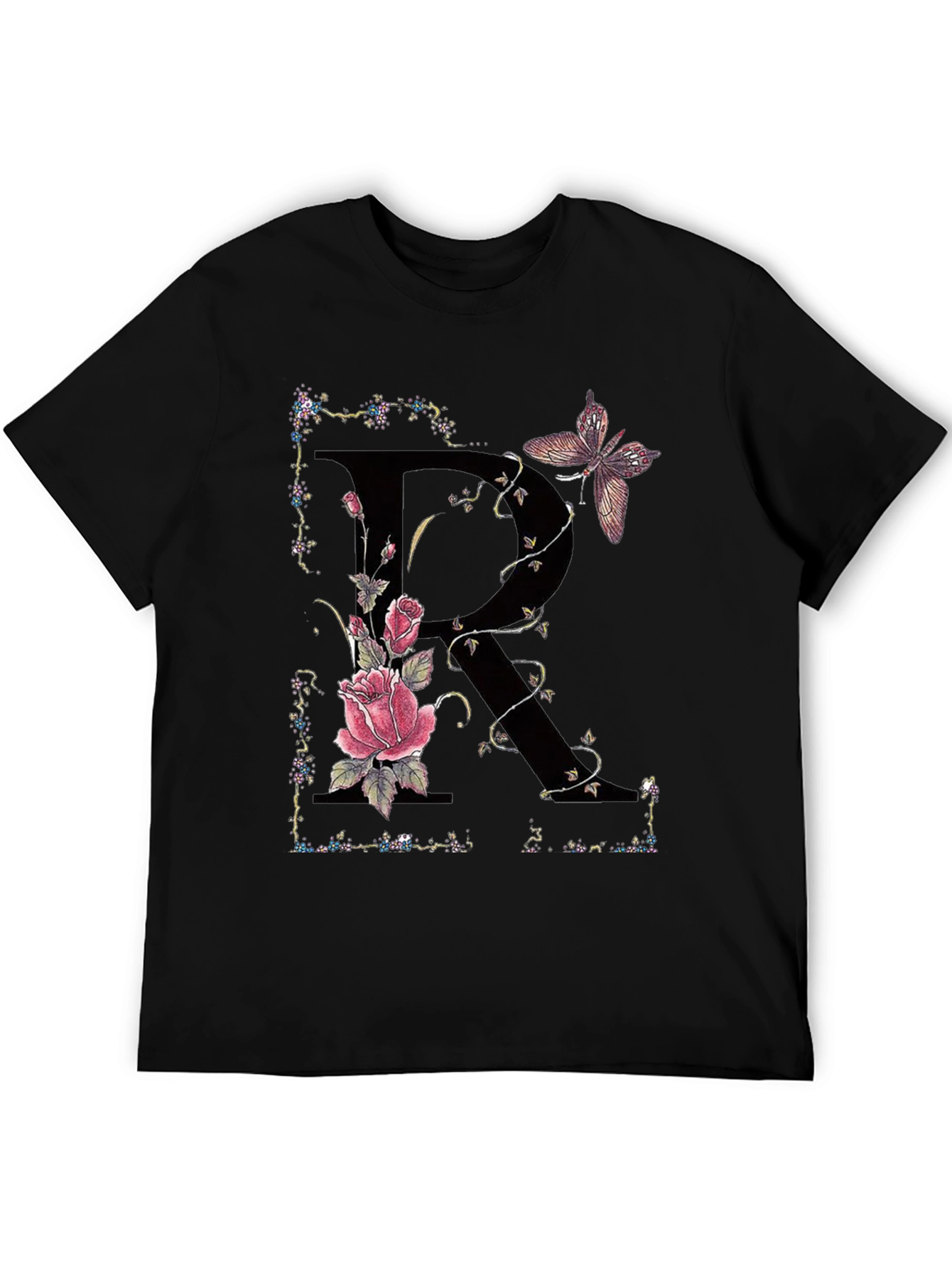 Floral Letter R Butterfly T-Shirt