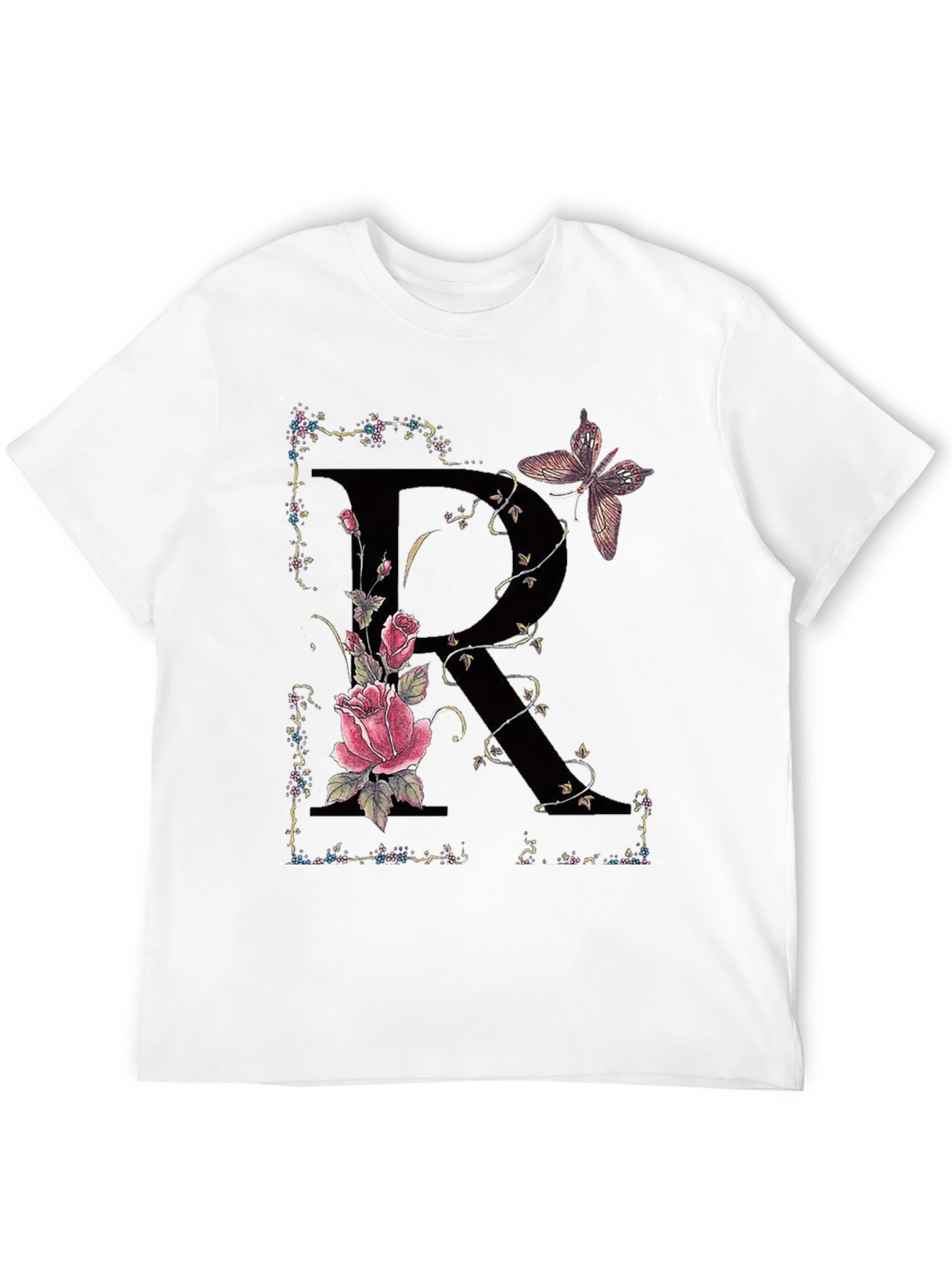 Floral Letter R Butterfly T-Shirt