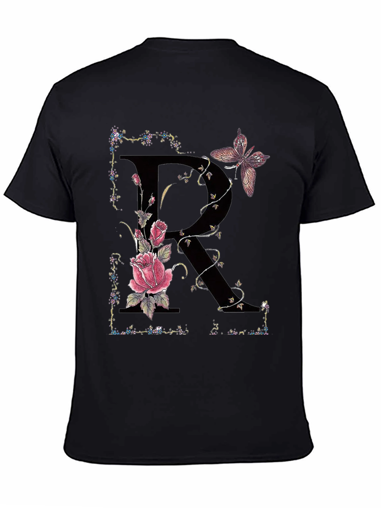 Floral Letter R Butterfly T-Shirt