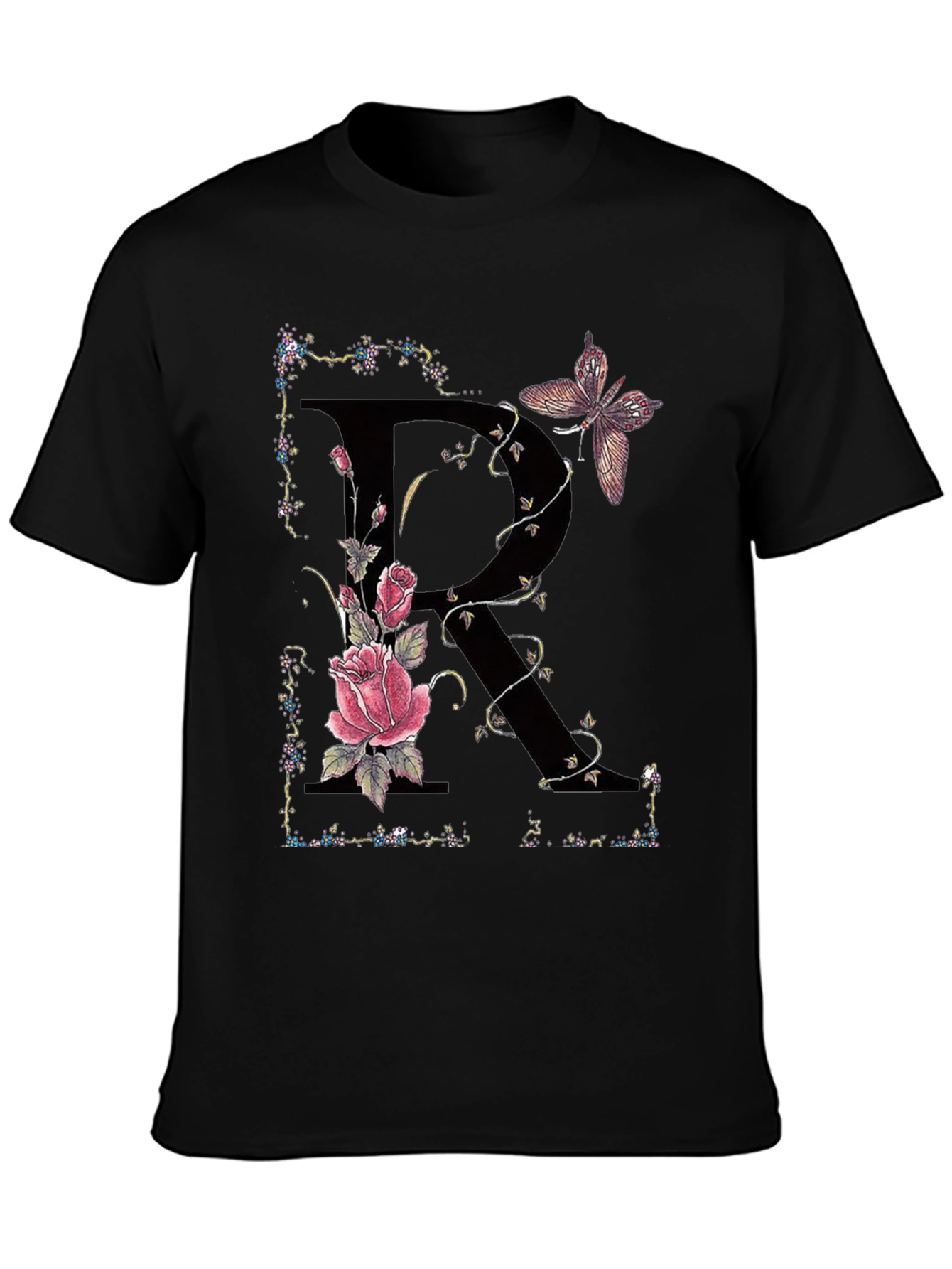Floral Letter R Butterfly T-Shirt