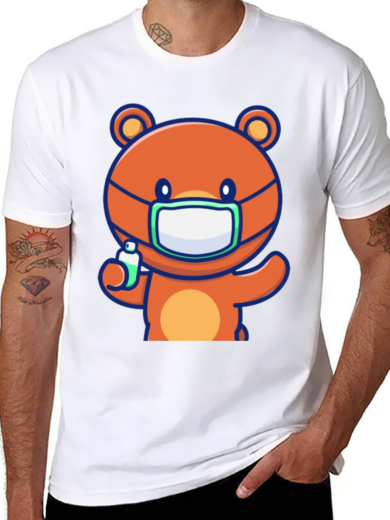 Cute Bear with Mask Graphic Tee