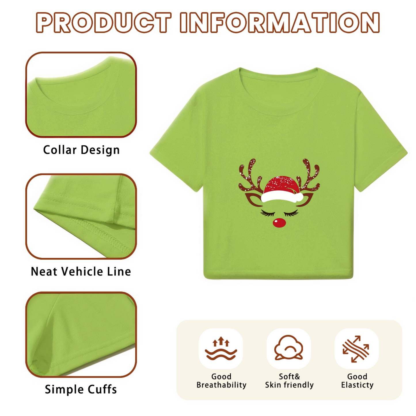 Cute Sleepy Reindeer With Santa Hat Holiday Crop Top