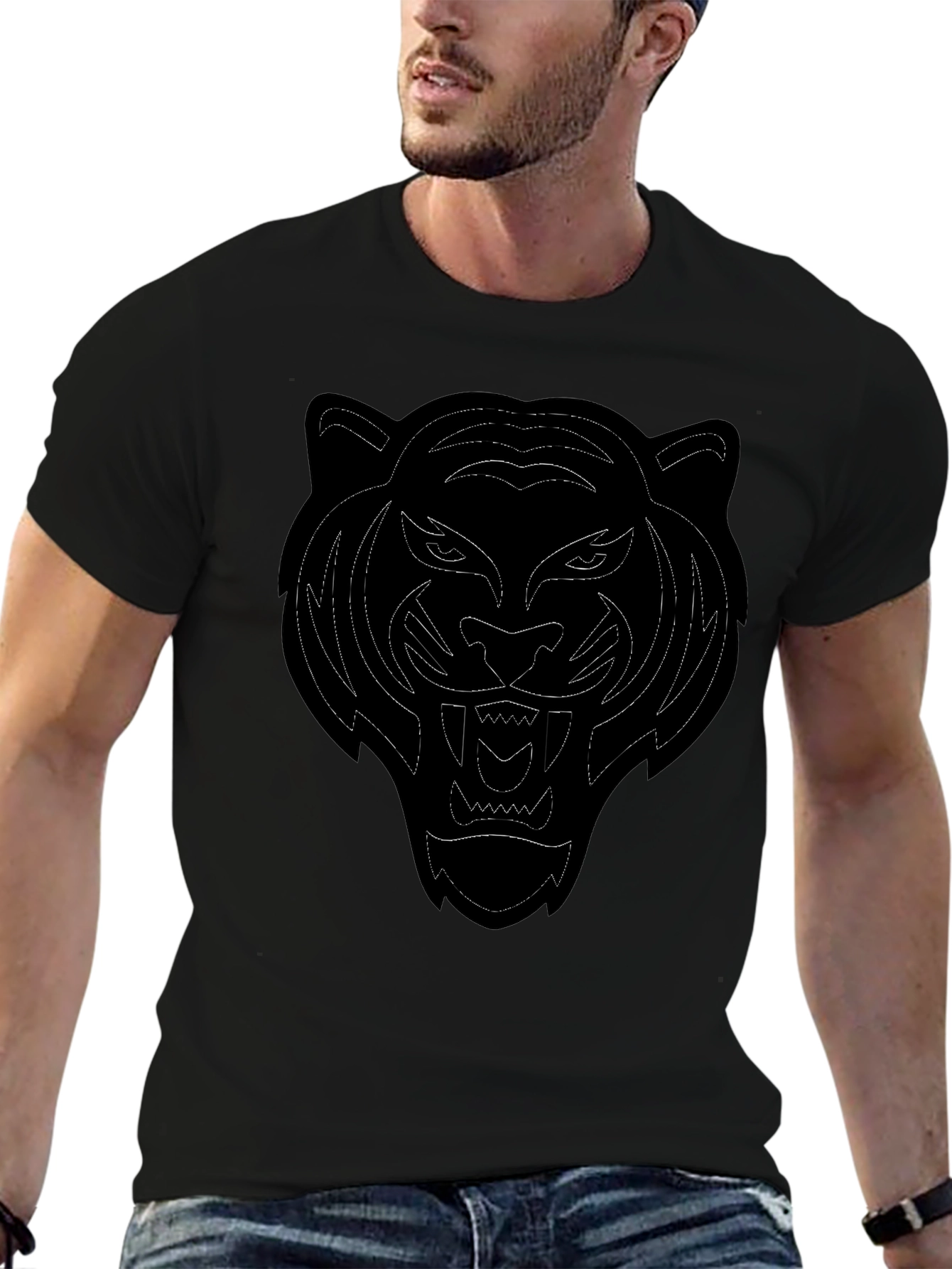 Black Tiger Graphic Tee - Mens Casual T-Shirt