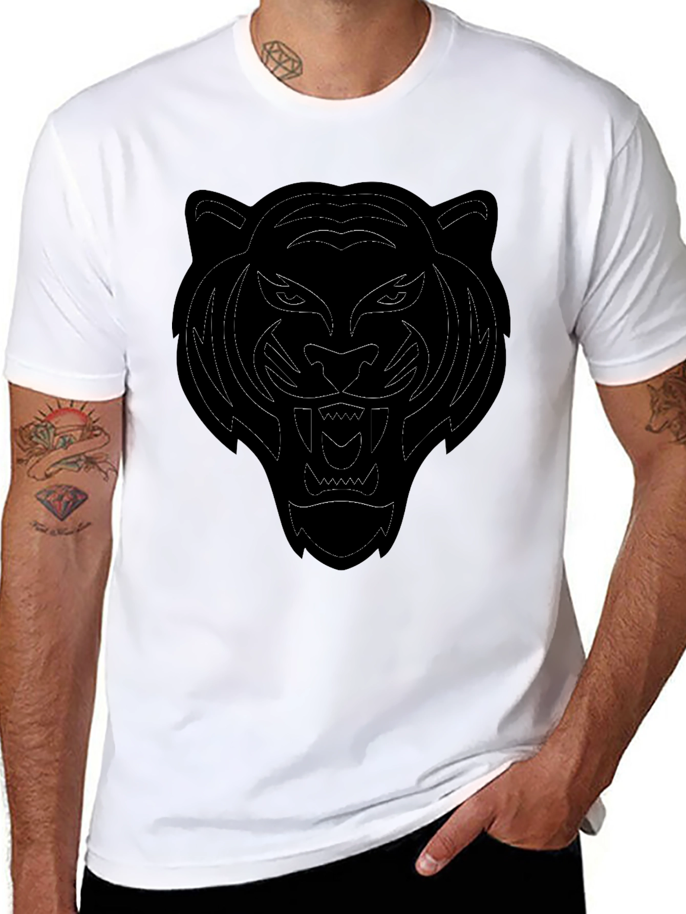 Black Tiger Graphic Tee - Mens Casual T-Shirt