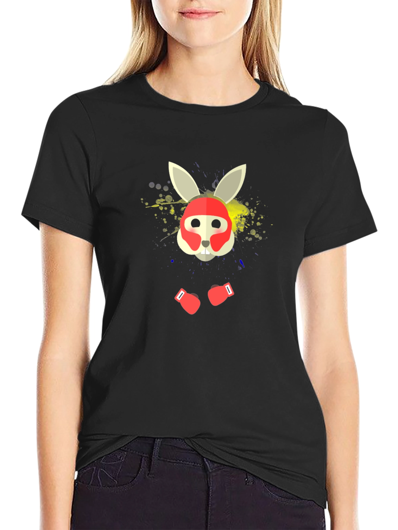 Boxing Rabbit Graphic Tee - Stylish Black T-Shirt