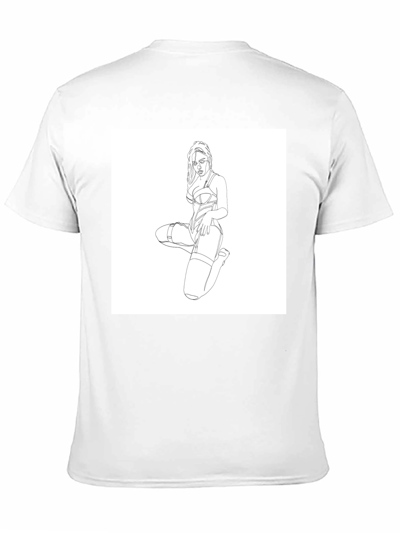 Black T-Shirt with Woman Line Art Graphic Print