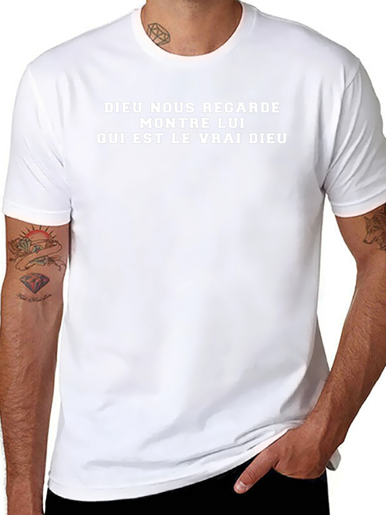 French Slogan T-Shirt - Dieu Nous Regarde