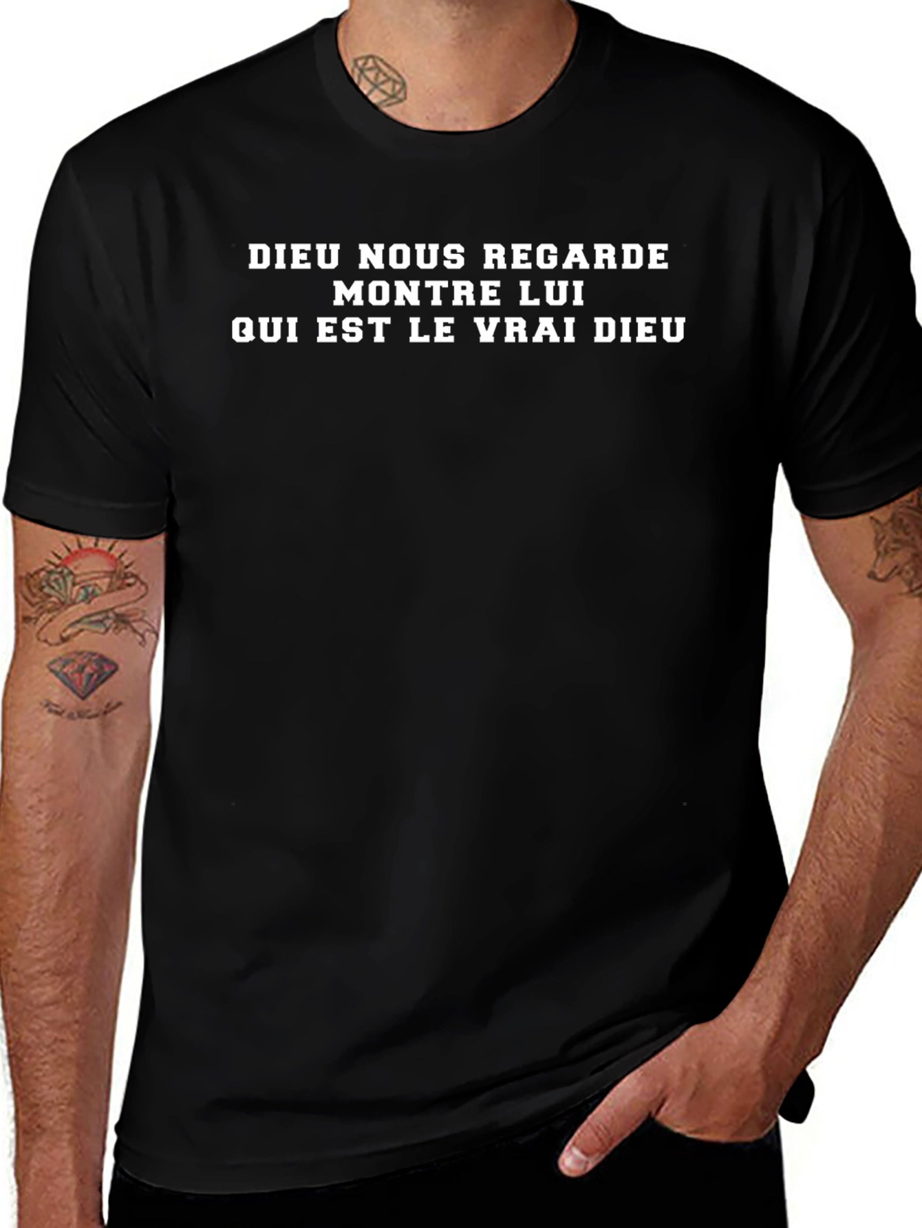 French Slogan T-Shirt - Dieu Nous Regarde