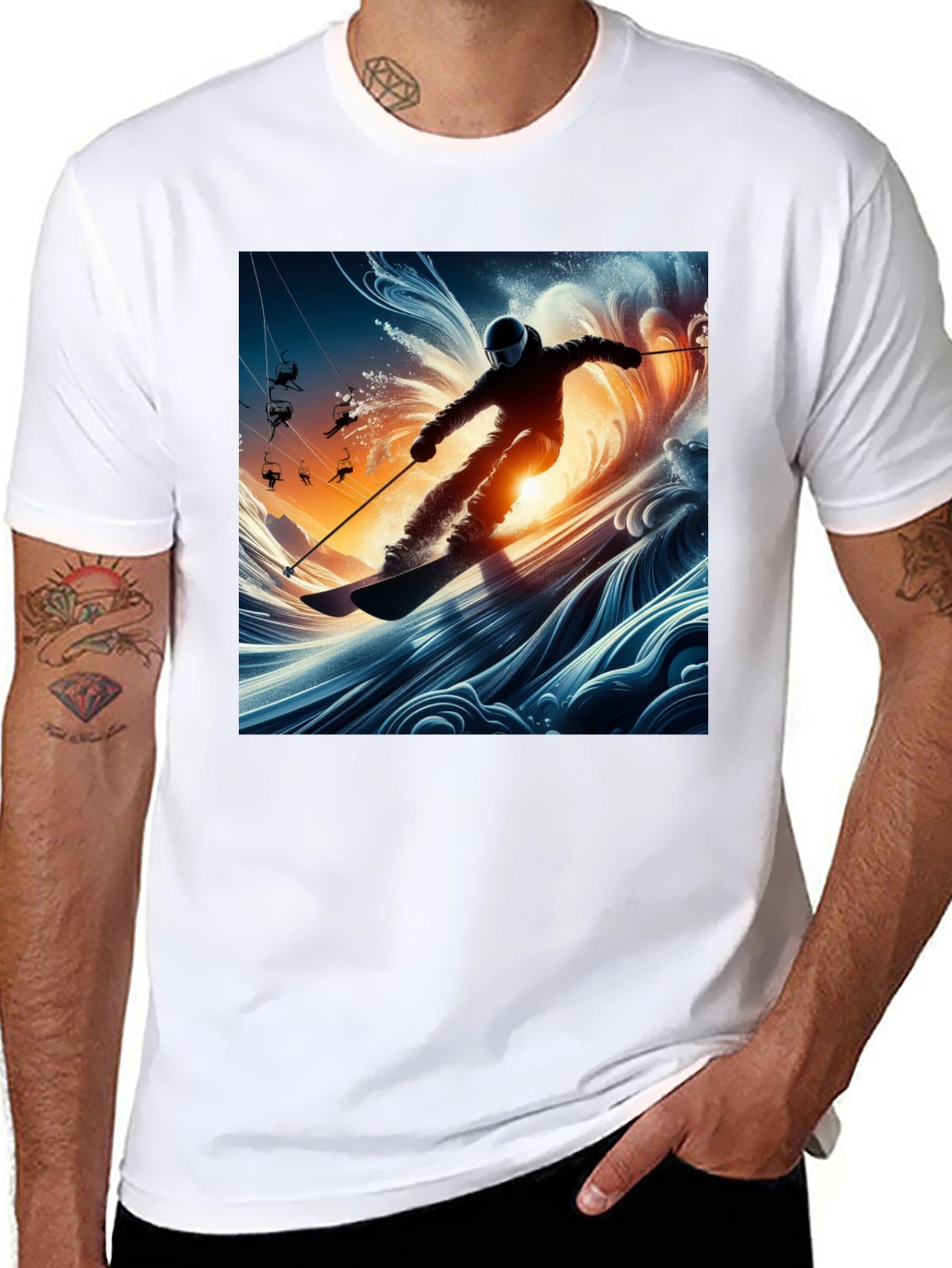 Skiing Wave T-Shirt - Unique Graphic Tee