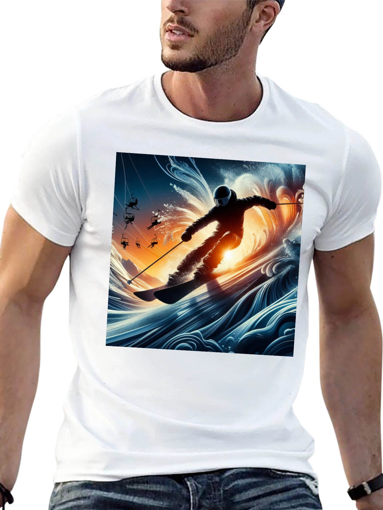 Skiing Wave T-Shirt - Unique Graphic Tee