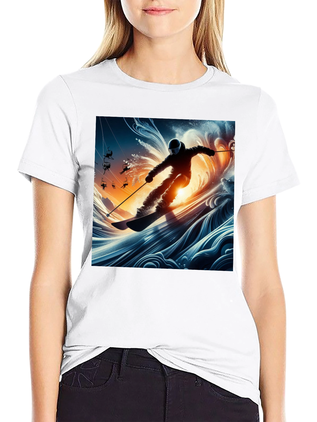 Skiing Wave T-Shirt - Unique Graphic Tee