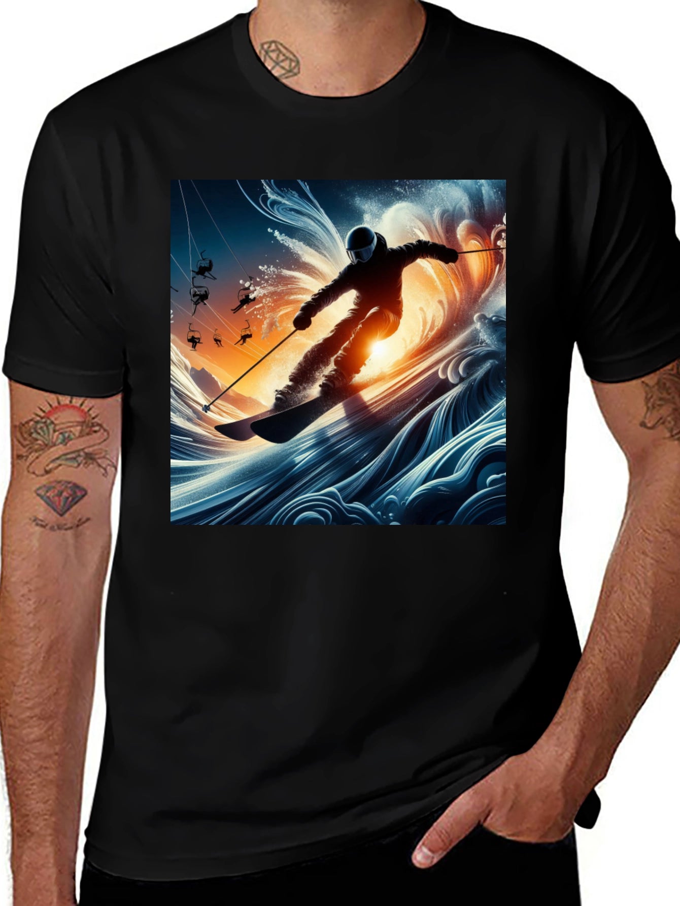 Skiing Wave T-Shirt - Unique Graphic Tee
