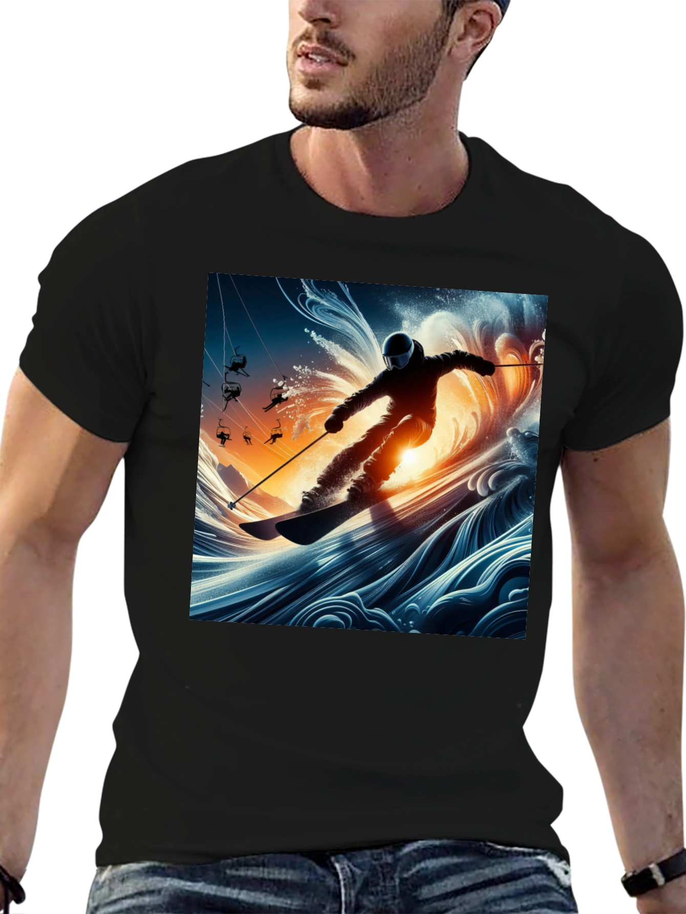 Skiing Wave T-Shirt - Unique Graphic Tee