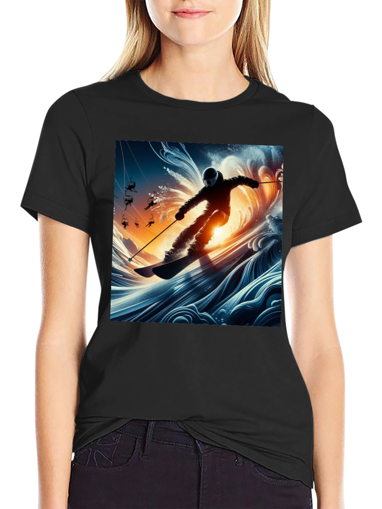 Skiing Wave T-Shirt - Unique Graphic Tee
