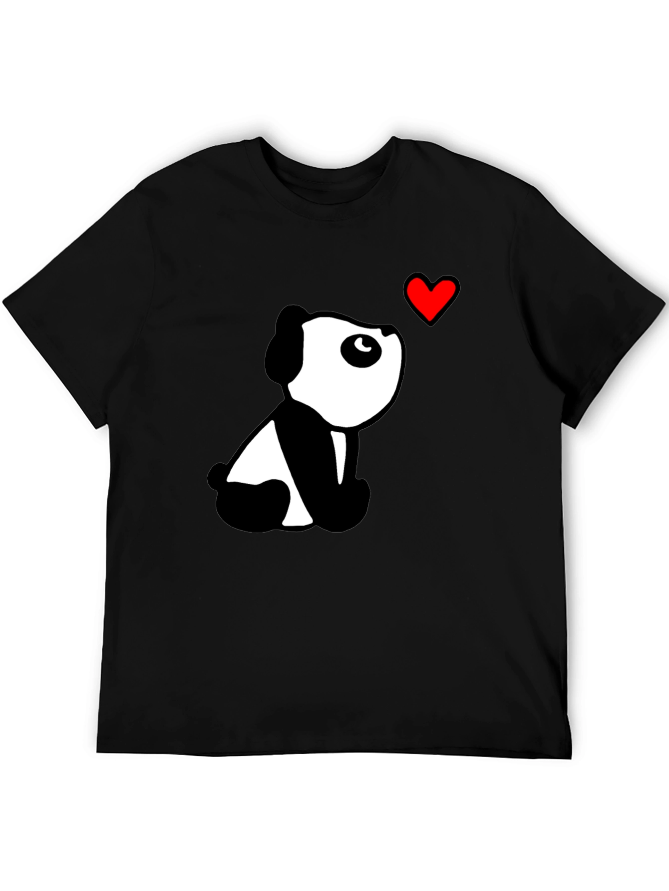 Cute Panda Heart Black T-Shirt