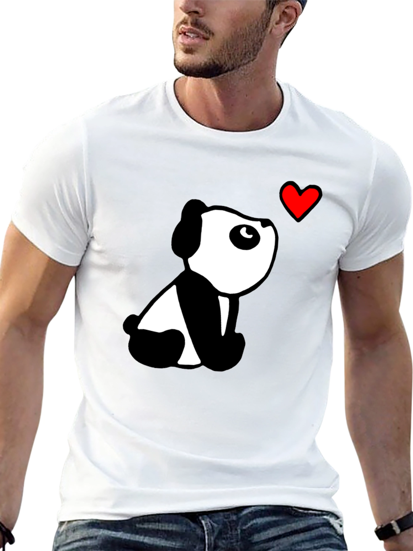 Cute Panda Heart Black T-Shirt