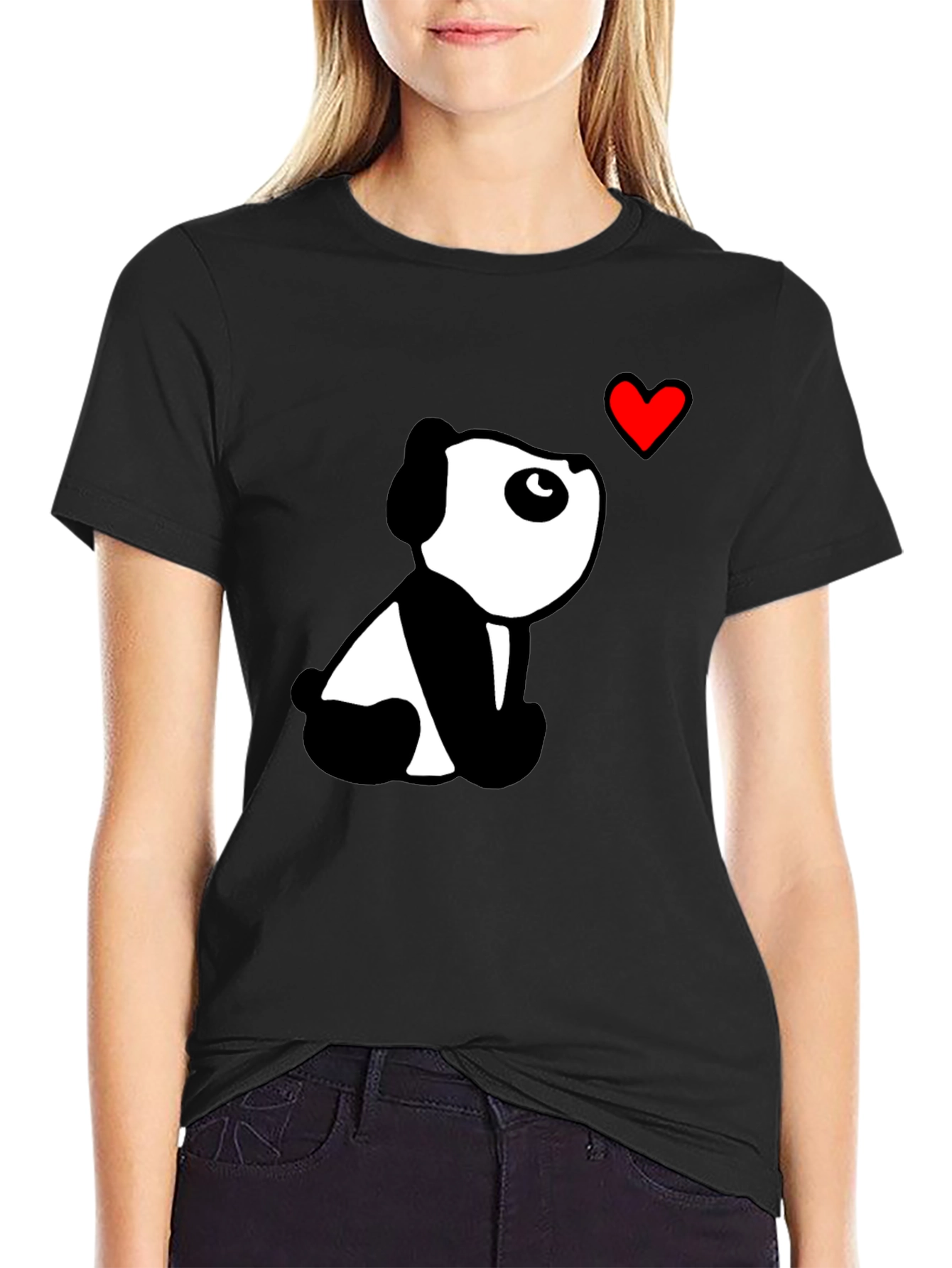 Cute Panda Heart Black T-Shirt