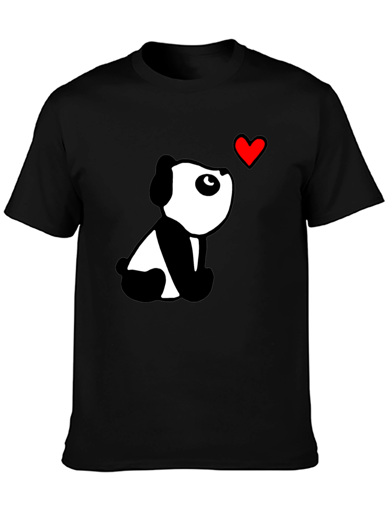 Cute Panda Heart Black T-Shirt