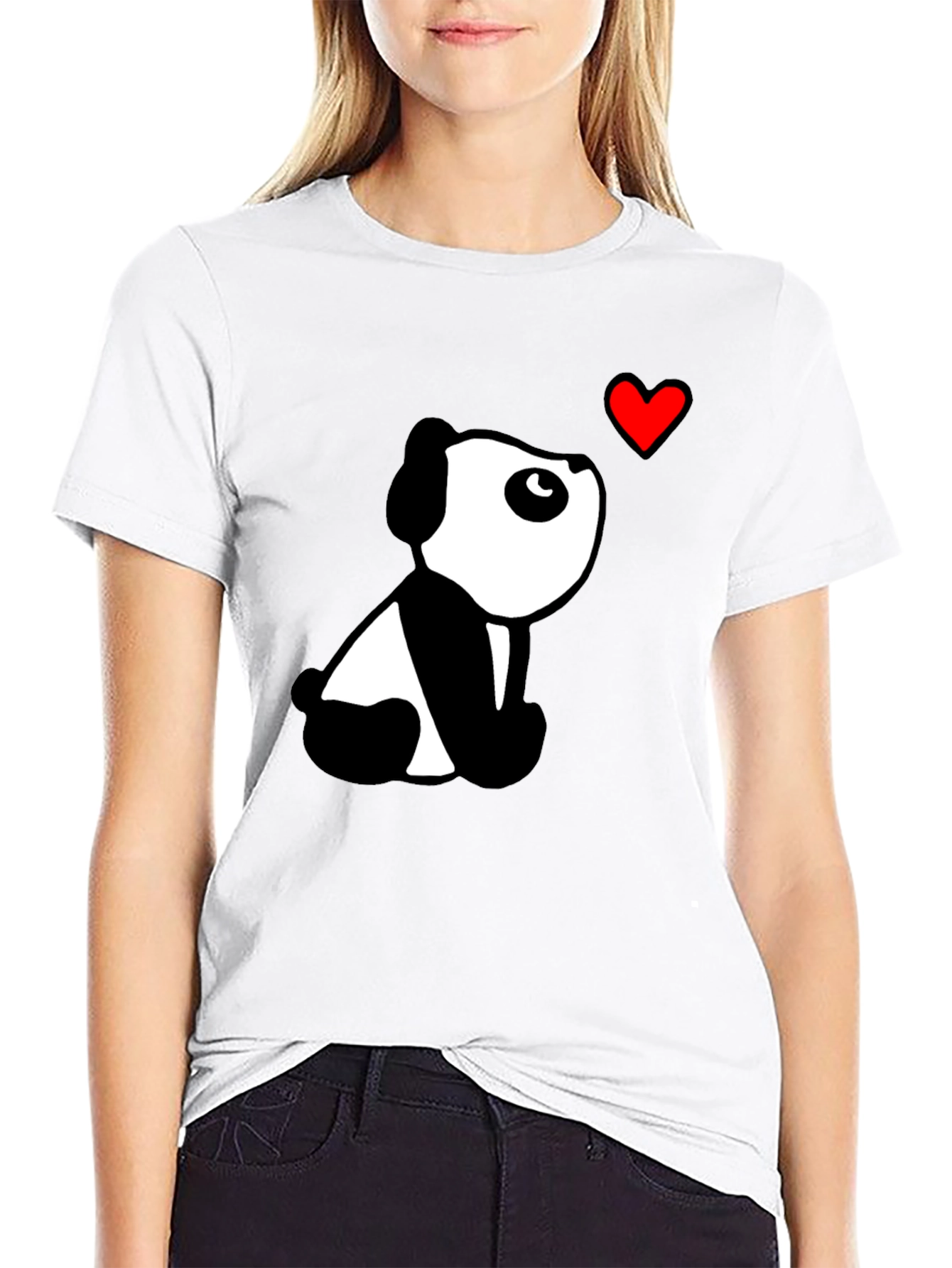 Cute Panda Heart Black T-Shirt