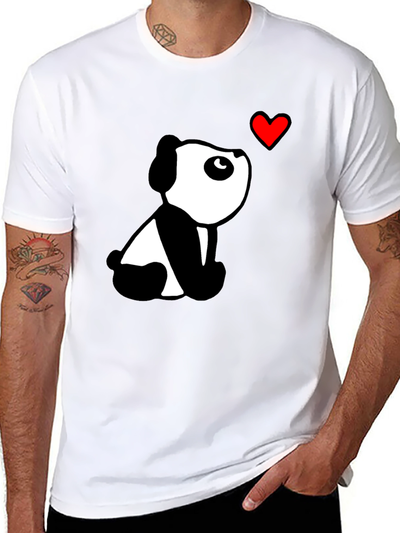 Cute Panda Heart Black T-Shirt