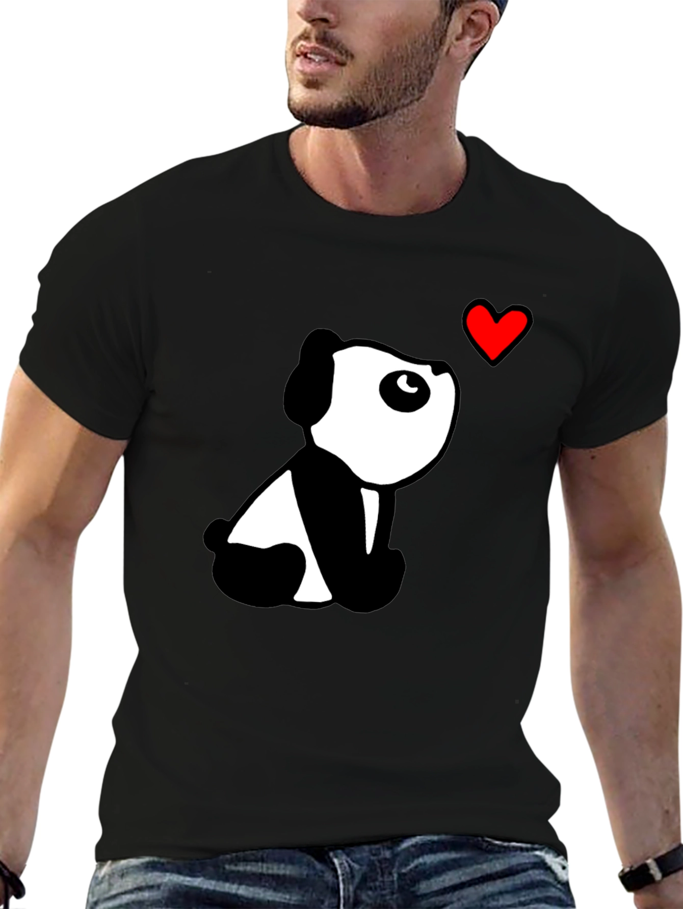 Cute Panda Heart Black T-Shirt