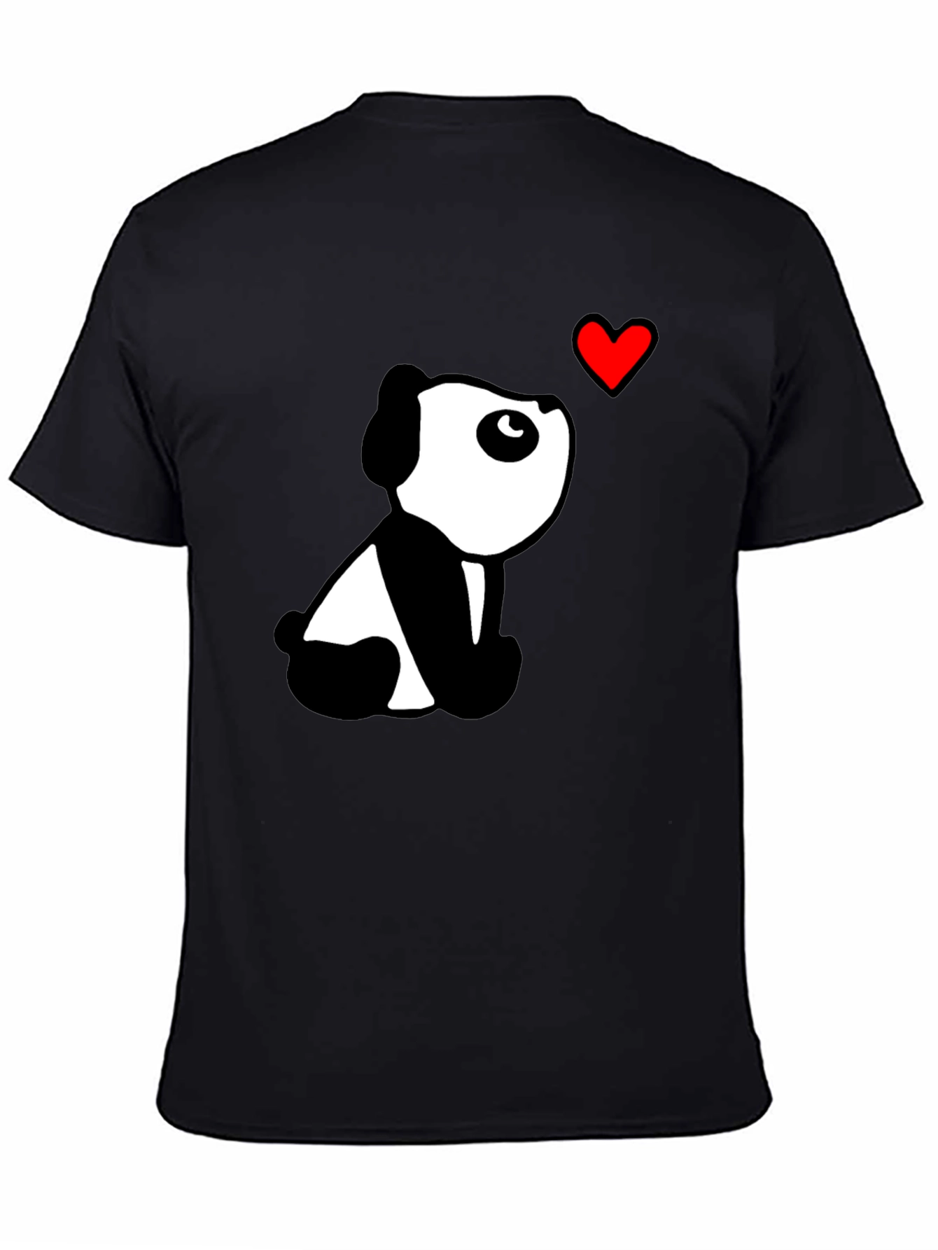 Cute Panda Heart Black T-Shirt
