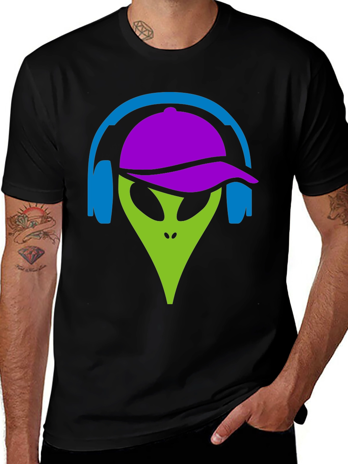 Cool Alien with Headphones Graphic Tee