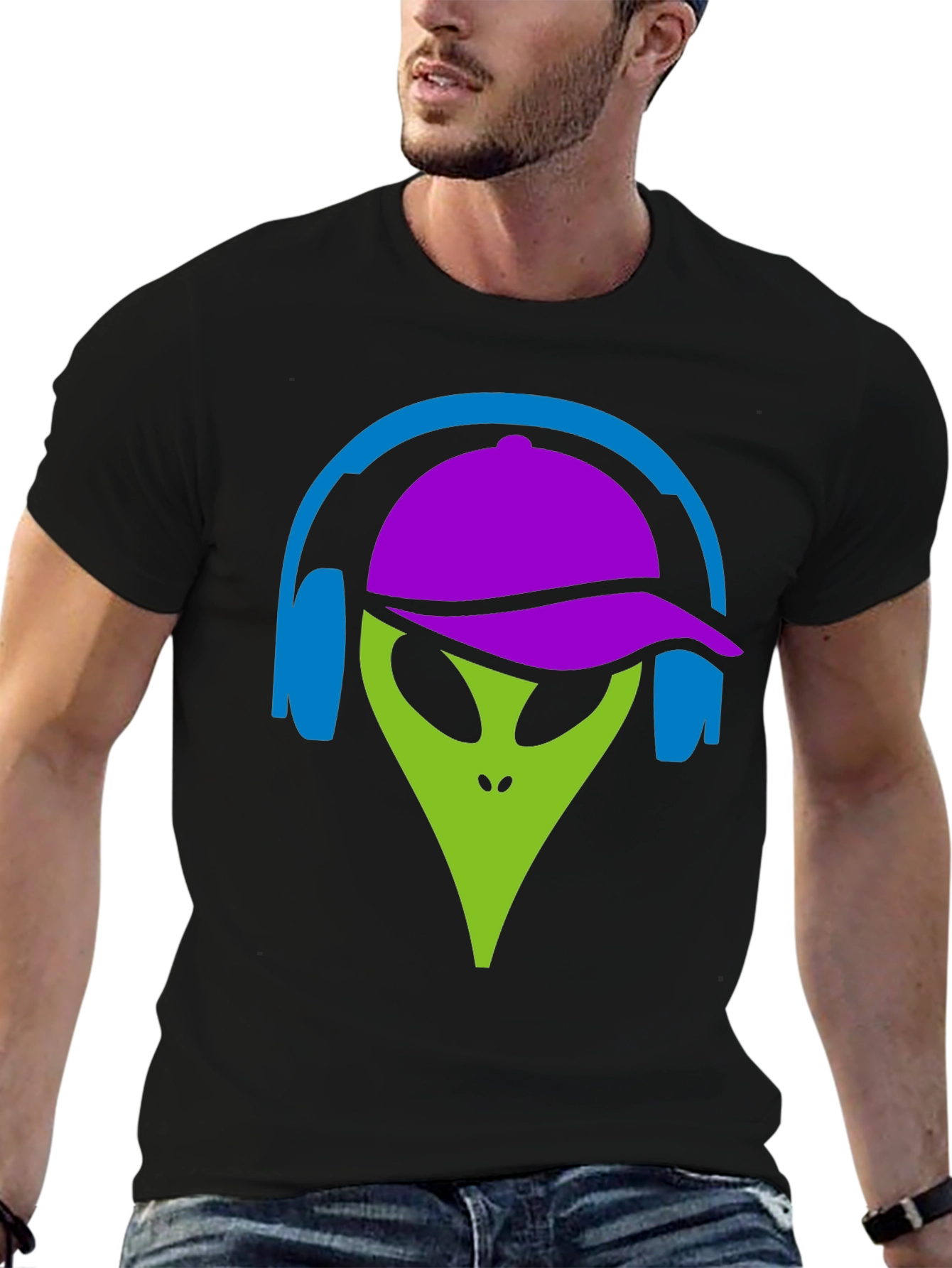 Cool Alien with Headphones Graphic Tee