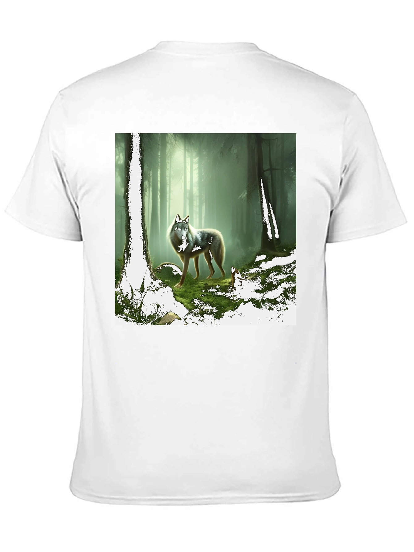 Wolf in Forest Graphic Print Black T-Shirt
