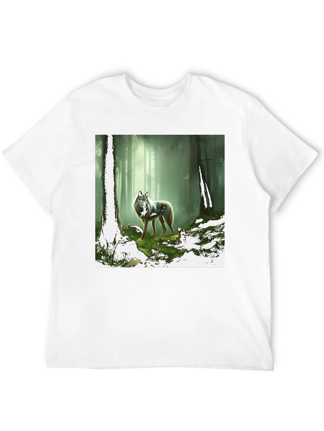 Wolf in Forest Graphic Print Black T-Shirt