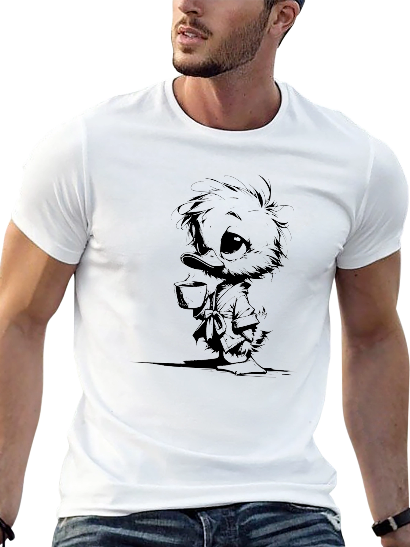 Duck Drinking Coffee Graphic T-Shirt
