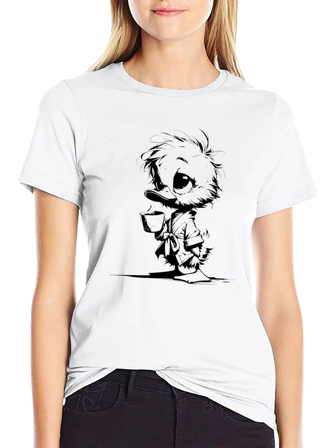 Duck Drinking Coffee Graphic T-Shirt